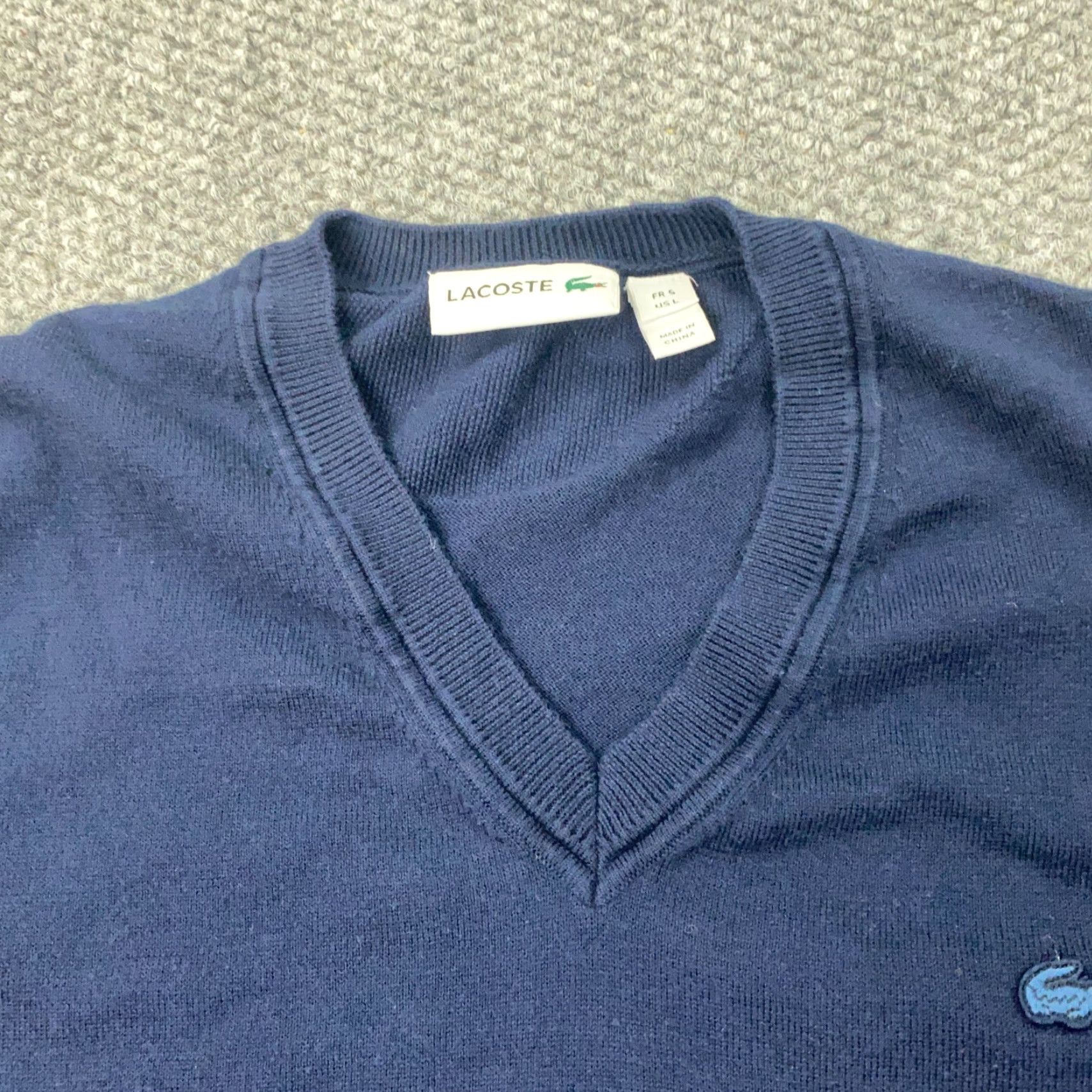 Lacoste LACOSTE Sweater Mens Large Blue V-Neck Knit Pullover Casual Elbow Patches Size US L / EU 52-54 / 3 - 5 Thumbnail