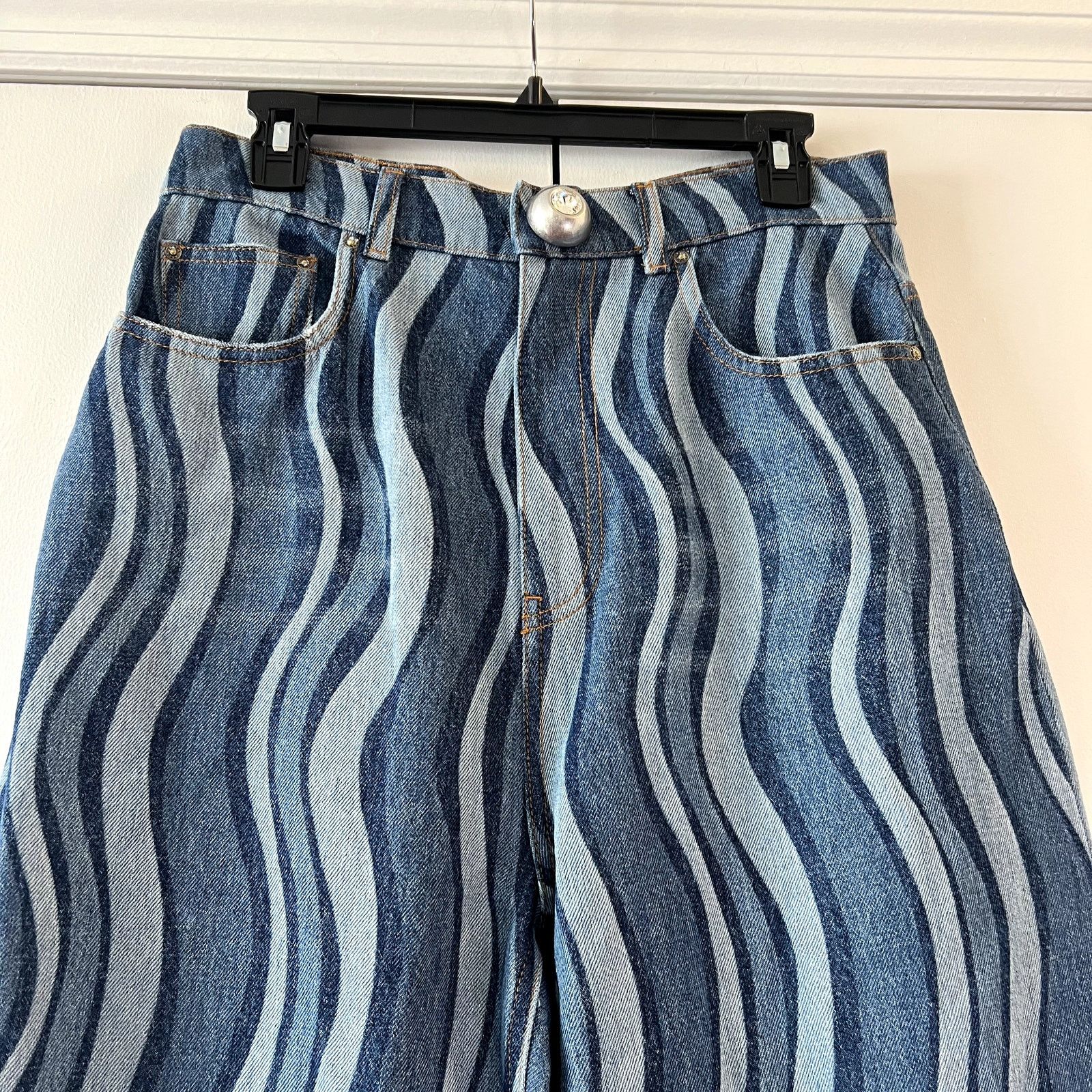 Area AREA Sunray High-Rise Wide-Leg Jeans Blue Print Size 31 Size 31" - 5 Thumbnail