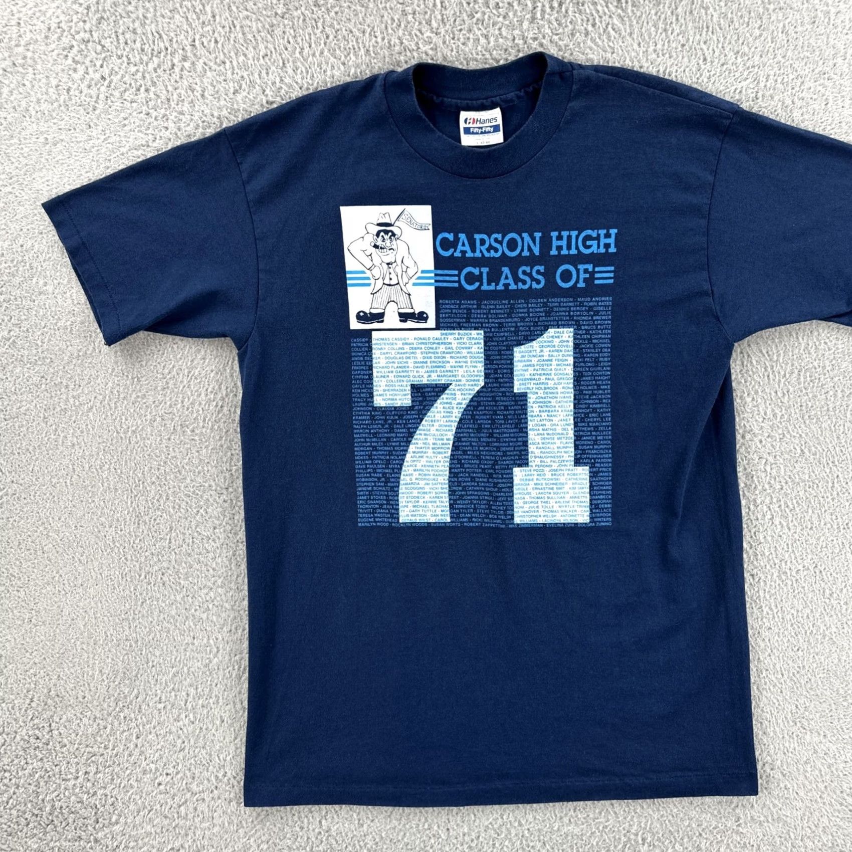 Hanes VINTAGE Hanes Fifty-Fifty T-Shirt Mens L Blue Crew Neck Short Sleeve USA 70s School Stitch Size US L / EU 52-54 / 3 - 3 Thumbnail