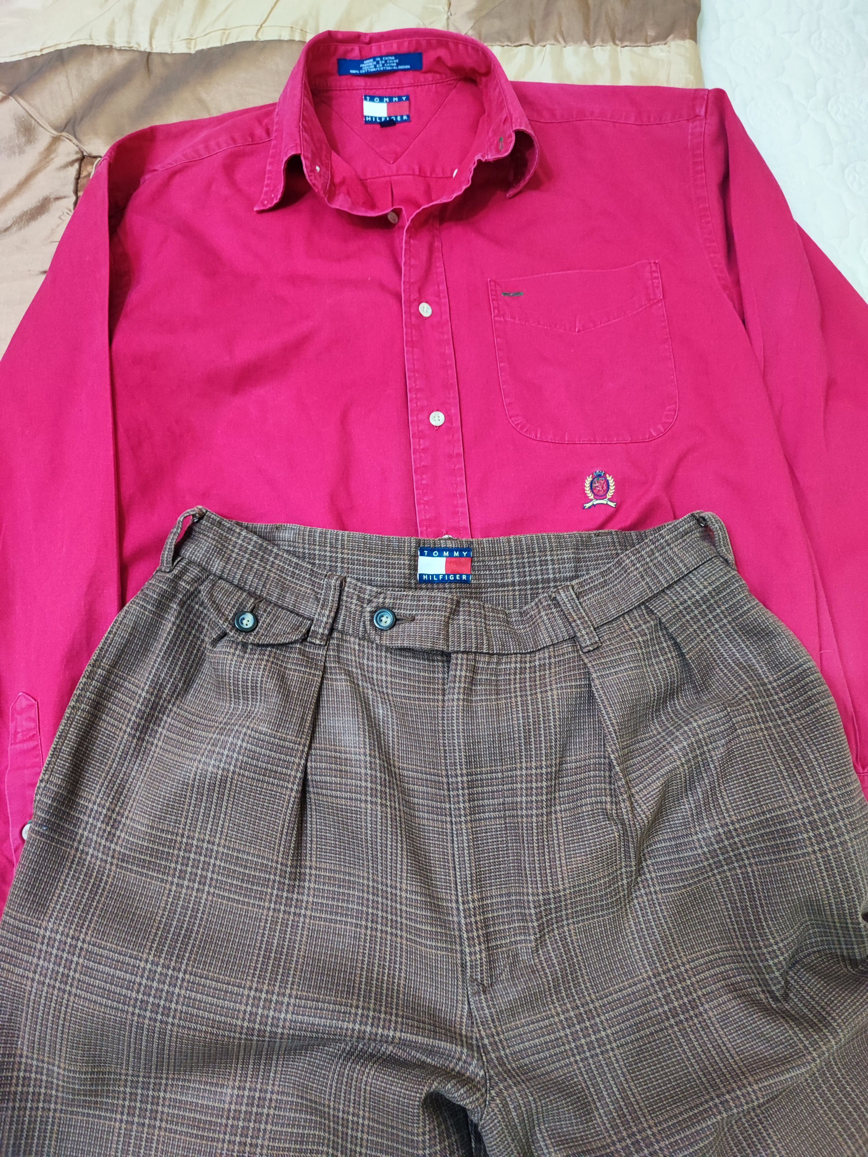 image of 90's Tommy Hilfiger Checked Tartan & Classic Button Up Shirt in Brown/Red, Men's (Size 33)