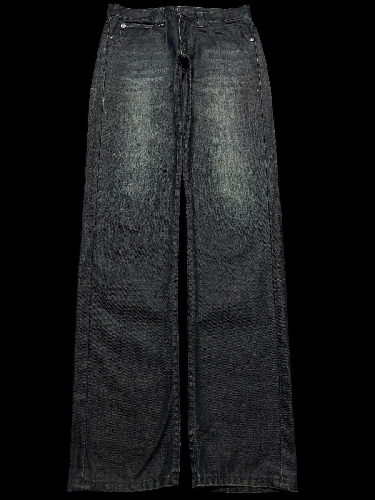 Japanese Brand VINTAGE BACK NUMBER WAXED BLACK JEANS MUDWASHED Size US 27 - 1 Thumbnail