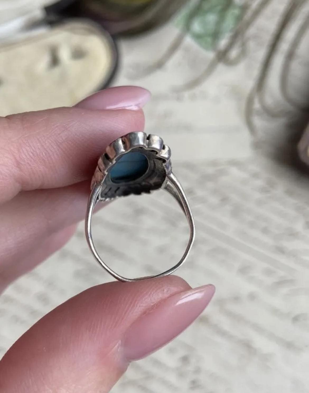 Jewelry Vintage Sterling Silver 925 Ring Natural Turquoise Size 6 Size ONE SIZE - 5 Thumbnail