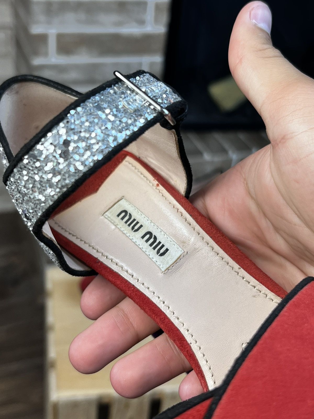 Miu Miu Miu Miu Red Silver Glitter Platform Sandals size is:8,5 Size US 8.5 / IT 38.5 - 6 Thumbnail