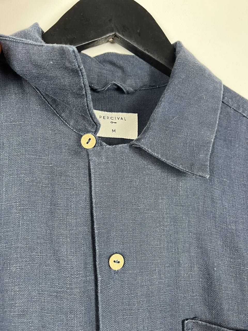 Percival Percival Men's 100% Linen Short Sleeve Shirt Navy Blue Size US M / EU 48-50 / 2 - 4 Thumbnail