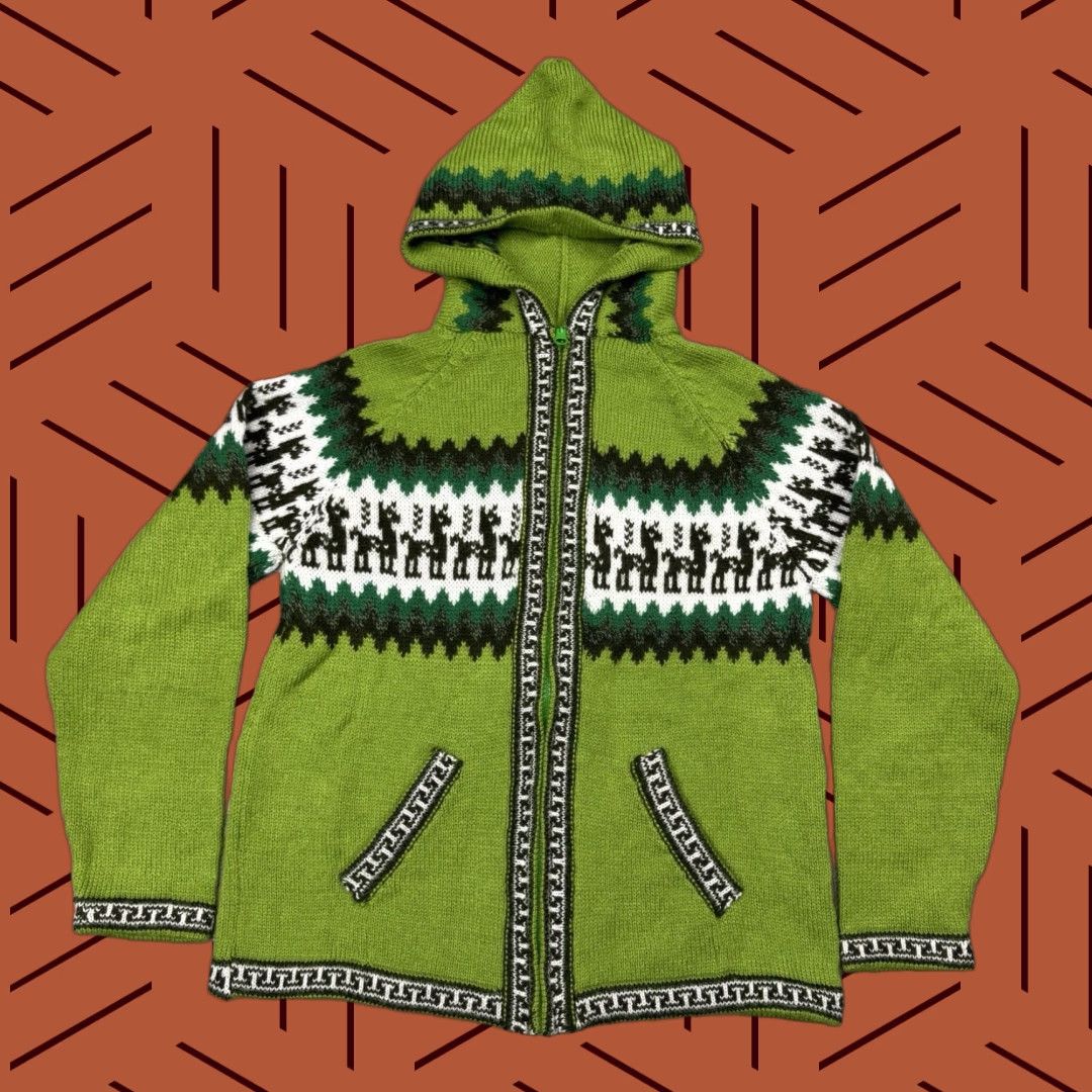 Vintage VINTAGE ALPACA WOOL AZTEC KNIT HOODED SWEATER WOMENS XS PETITE GREEN FULL ZIP Size XS / US 0-2 / IT 36-38 - 1 Thumbnail
