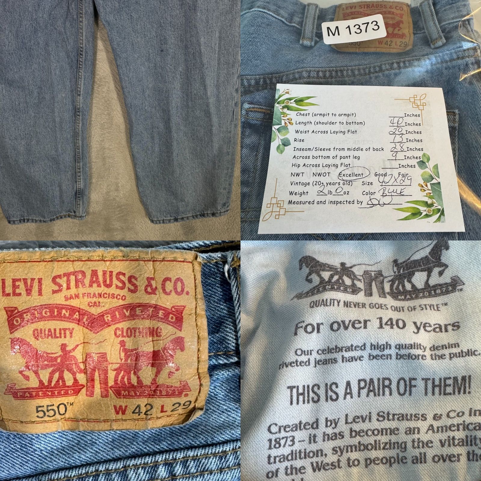 Levi's Levi’s 550 Relaxed Straight Jeans Men 42x29 Blue Denim Medium Wash Size US 42 / EU 58 - 8 Thumbnail