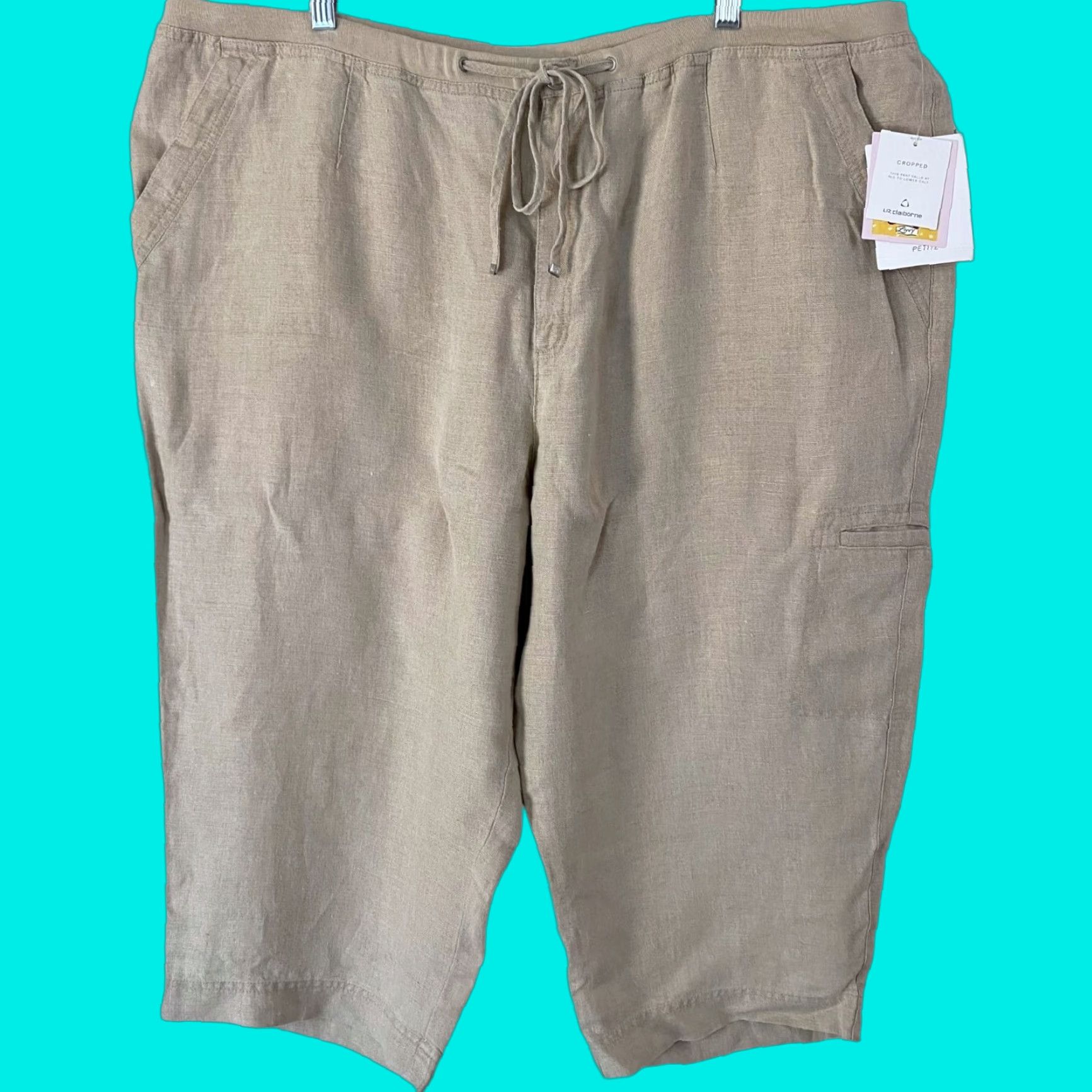 Liz Claiborne Liz Claiborne Livvy Linen Cropped Capri Pants Women's Petite 24P Tan Linen Snug Straight Cropped Pockets New With Tags Size 42" / US 20 - 1 Thumbnail