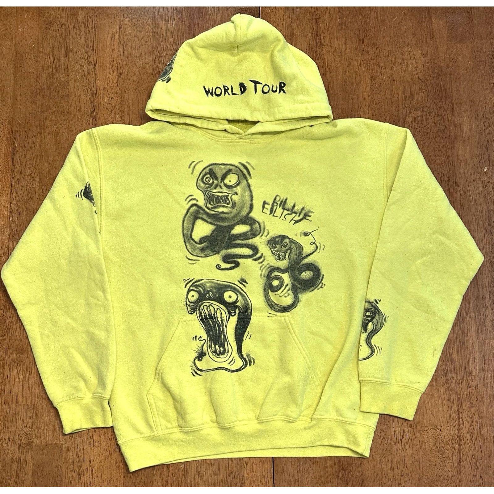 Vintage Billie Eilish Shirt Mens M Yellow World Tour Hoodie Sweatshirt Concert Graffiti Air Brush Size US M / EU 48-50 / 2 - 2 Thumbnail