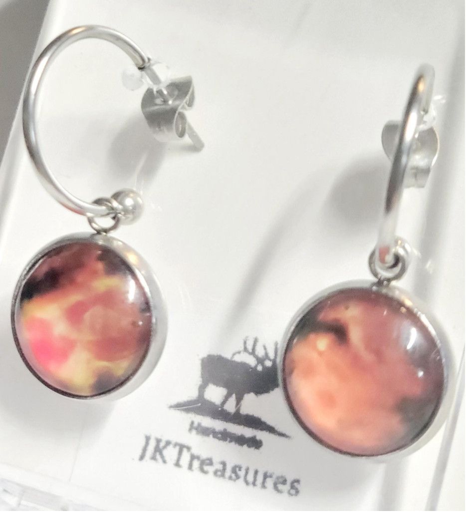 Handmade Nebula Galaxy Cosmic Ethereal Pink & Orange Hoop Earrings Size ONE SIZE - 2 Thumbnail