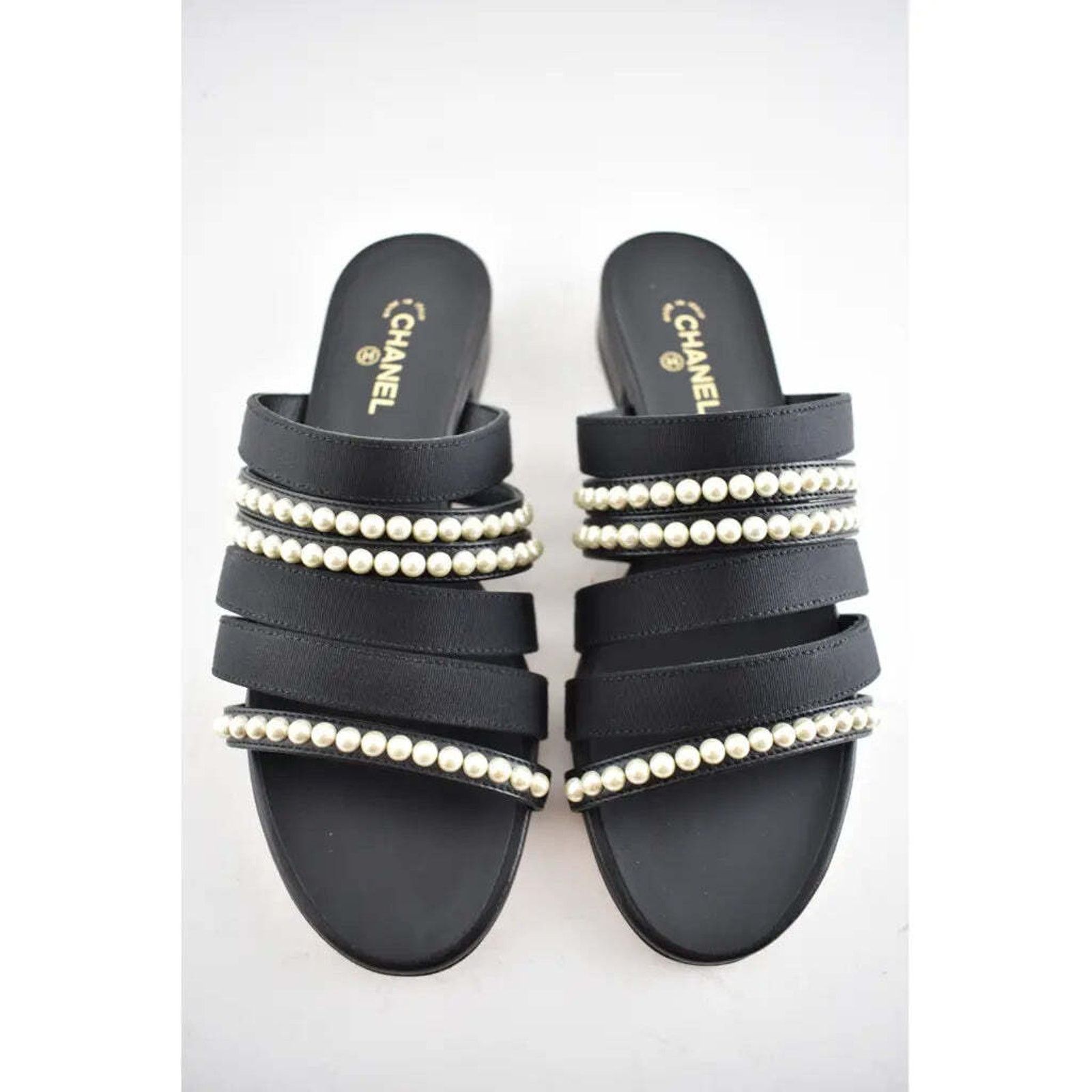 Chanel Chanel 20P Black White Pearl Strap CC Logo Slide Slip On Size US 8 / IT 38 - 3 Thumbnail