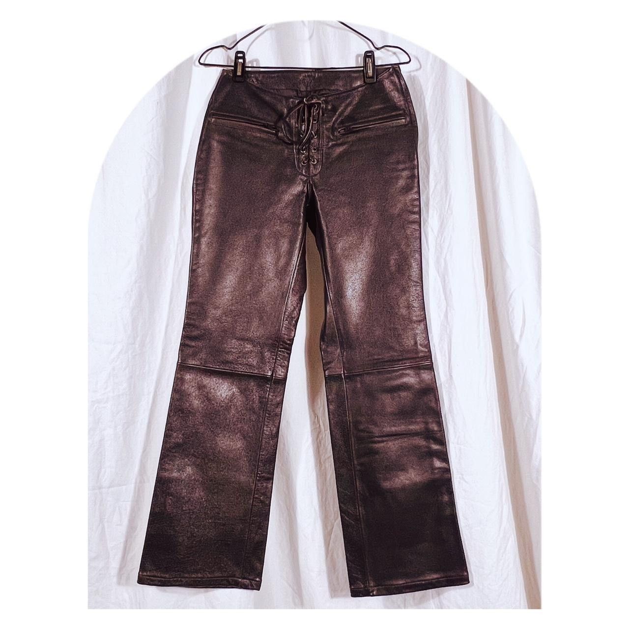 Vintage Wmns Y2k Lace Up Deep Brown Leather Bootcut Pants 28” Size 28" / US 6 / IT 42 - 1 Thumbnail