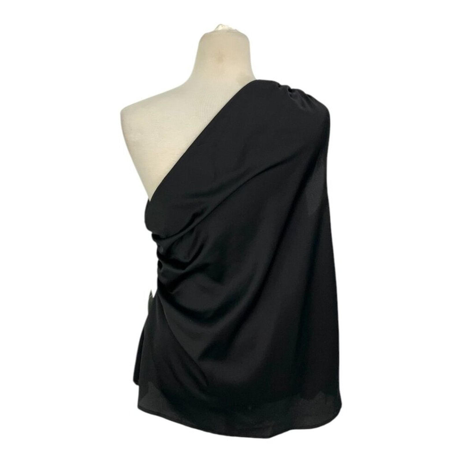 Other Renee C Satin One Shoulder Ruched Top Black XL NWOT $121 MSP Size XL / US 12-14 / IT 48-50 - 8 Thumbnail