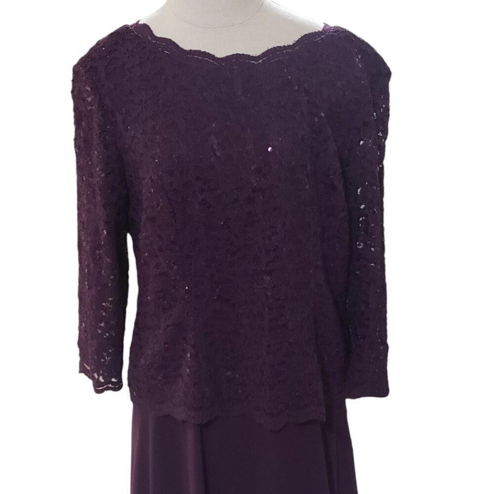 Designer CT1774 Alex Evenings Lace Purple Evening Cocktail Dress 14 Size XL / US 12-14 / IT 48-50 - 2 Thumbnail