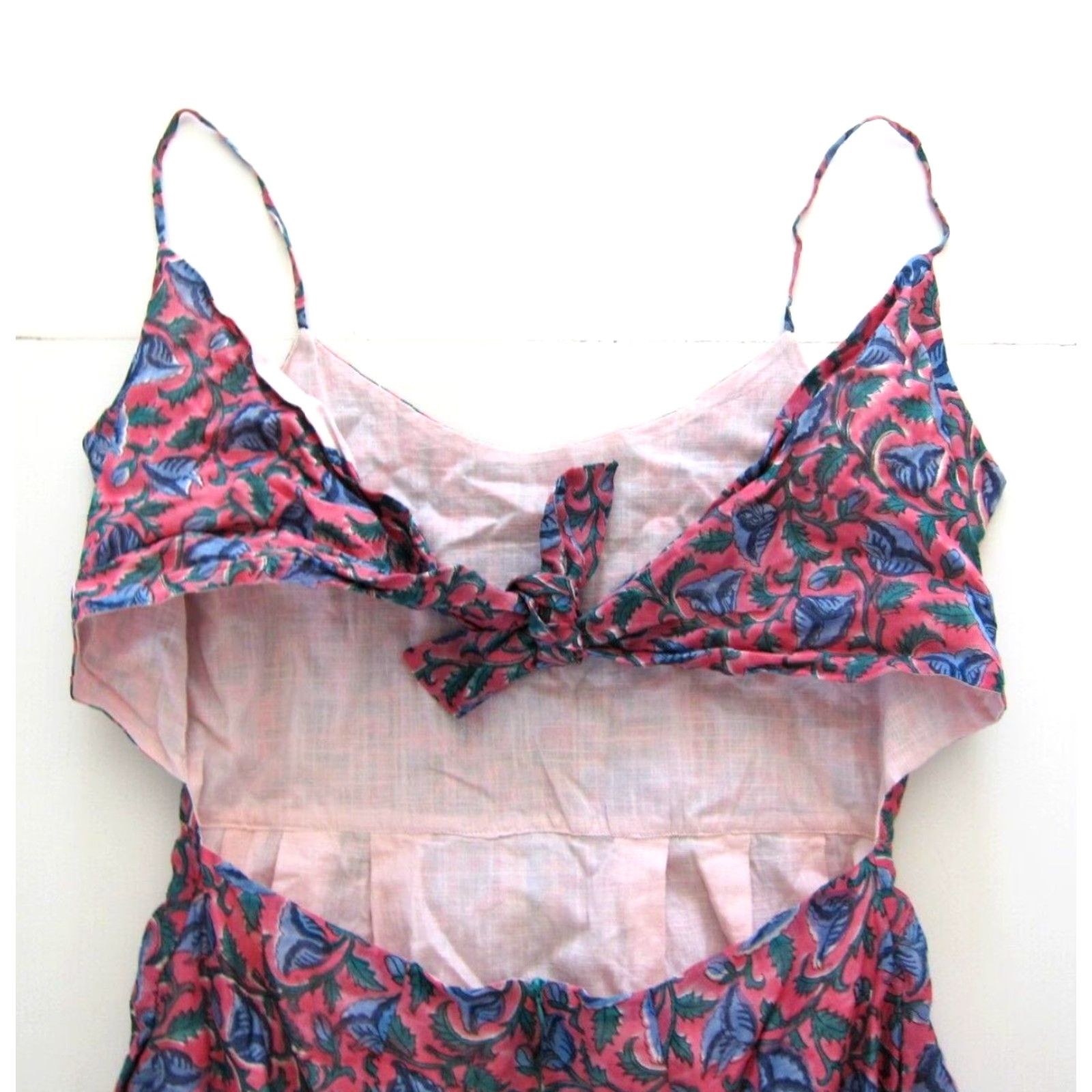 Vintage Zindagi Evleena 100% Cotton Pink Blue Green Floral Pocket Slip Tank Sun Dress L Size L / US 10 / IT 46 - 4 Thumbnail