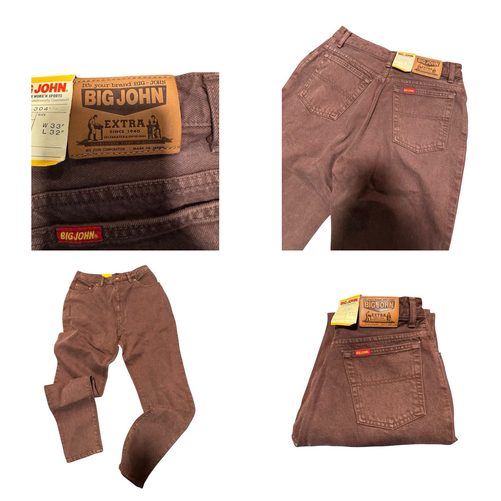 Big John VINTAGE BIG JOHN Jeans NL304 Brown Denim Men’s 33x32 5-Pocket Made in Japan Extra Size US 33 - 8 Thumbnail