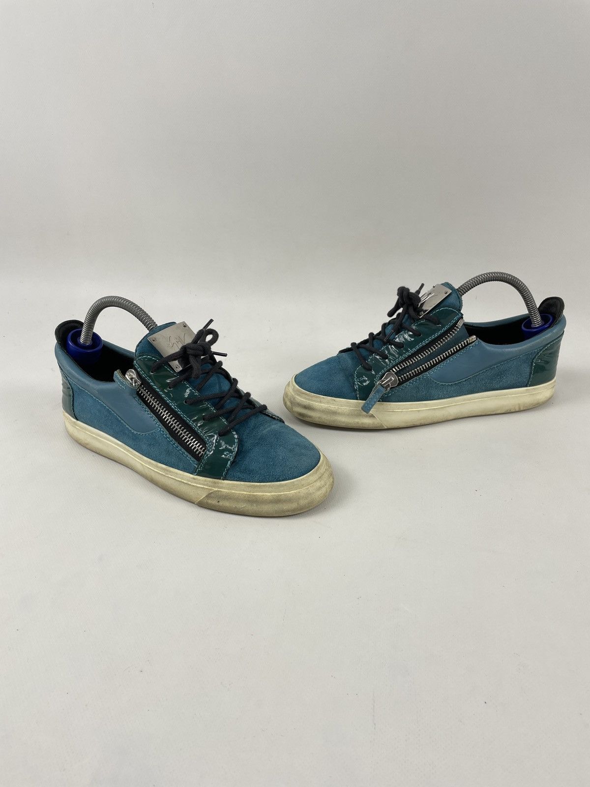 Designer × Giuseppe Zanotti Frankie Leather-Suede Double-Zip Low-Top Sneakers Shoes Size US 8.5 / IT 38.5 - 3 Thumbnail