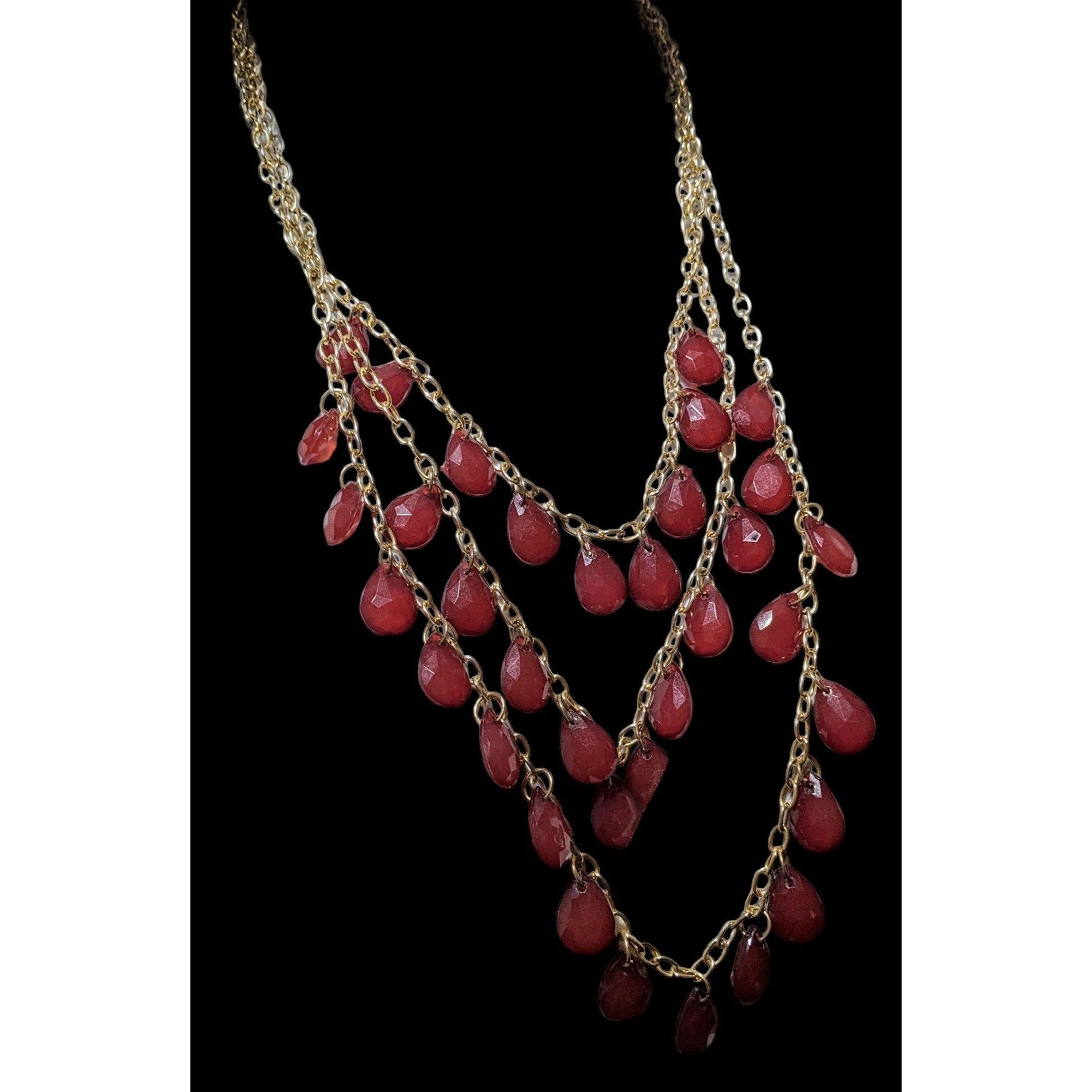 Other Retro Cranberry Gold Multilayer Gemmed Necklace Size ONE SIZE - 3 Thumbnail