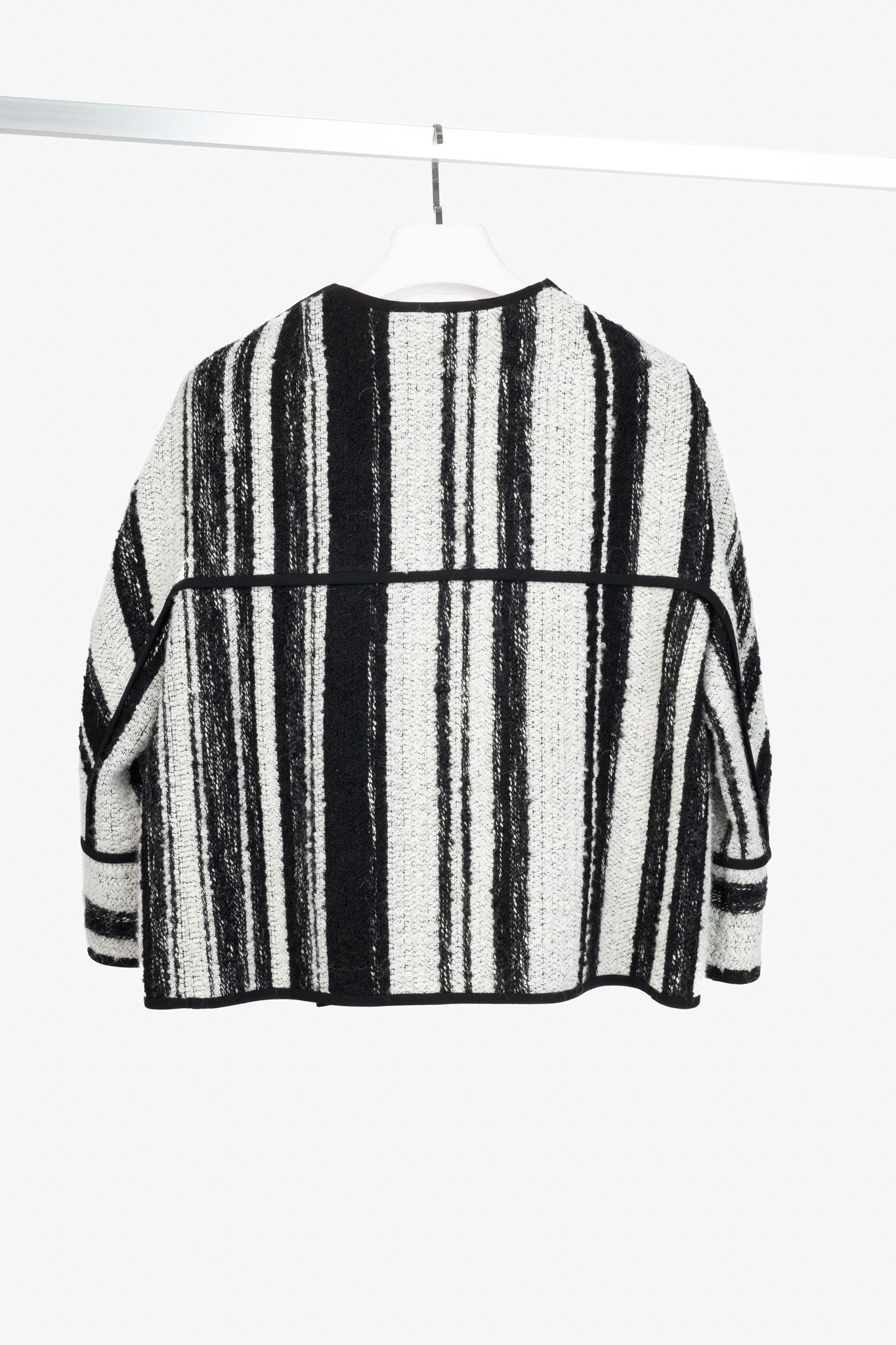 Akris Akris Punto White & Black Striped Cotton Boucle-Tweed Jacket Size L / US 10 / IT 46 - 2 Thumbnail