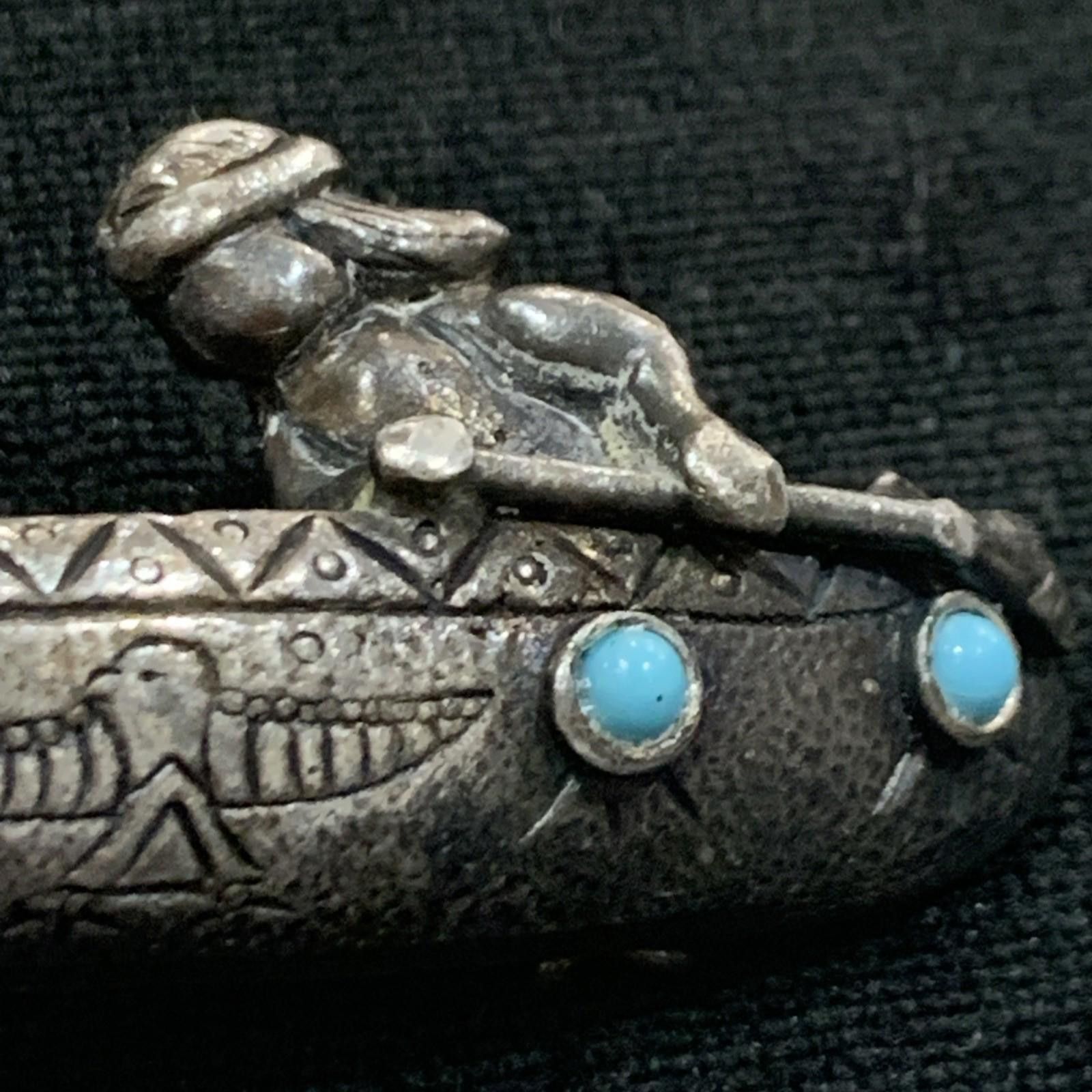 Other Rare Early Navajo BIG Hand Carved Silver Brooch Canoe 2.5" Size ONE SIZE - 3 Thumbnail