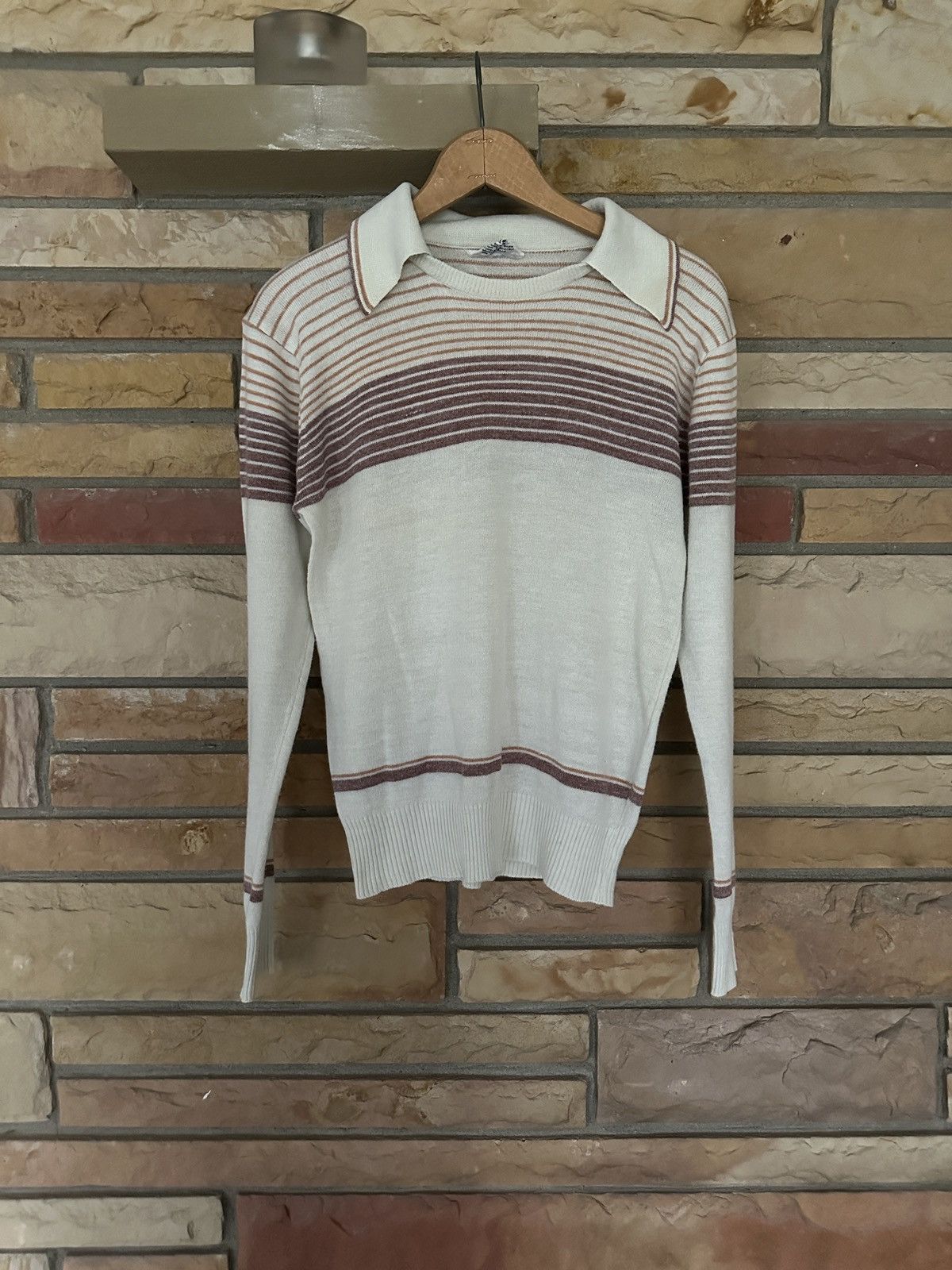 Vintage Vintage 70s Striped Knit Polo Shirt Size US M / EU 48-50 / 2 - 1 Thumbnail