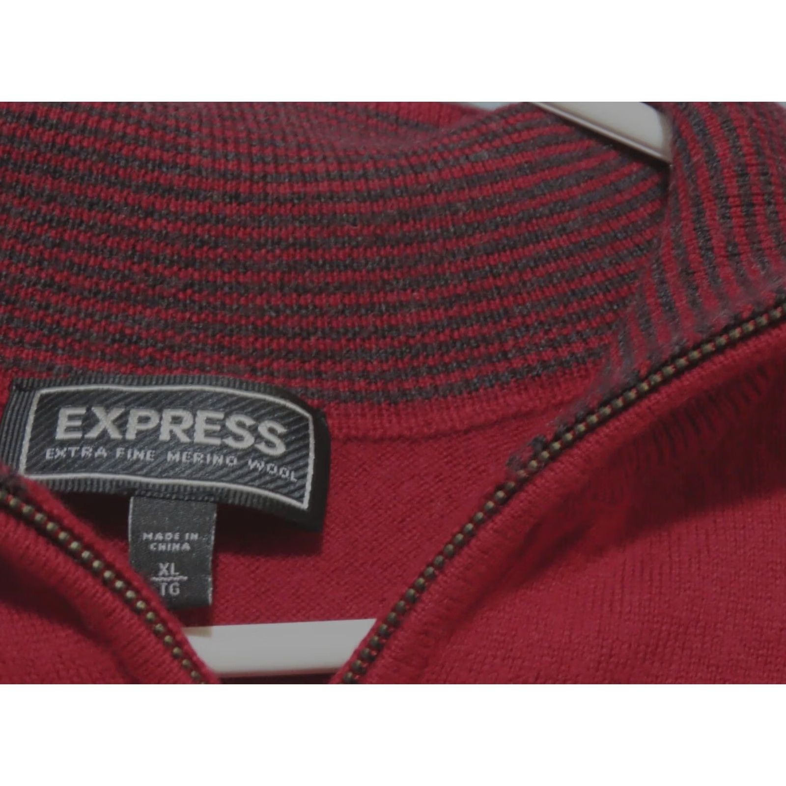 Express Express Mens XL Sweater Shirt 1/4 Zip Red Merino Wool Mock Neck Classic Preppy Lightweight Knit All Seasons Regular Fit Mens Size US XL / EU 56 / 4 - 4 Thumbnail
