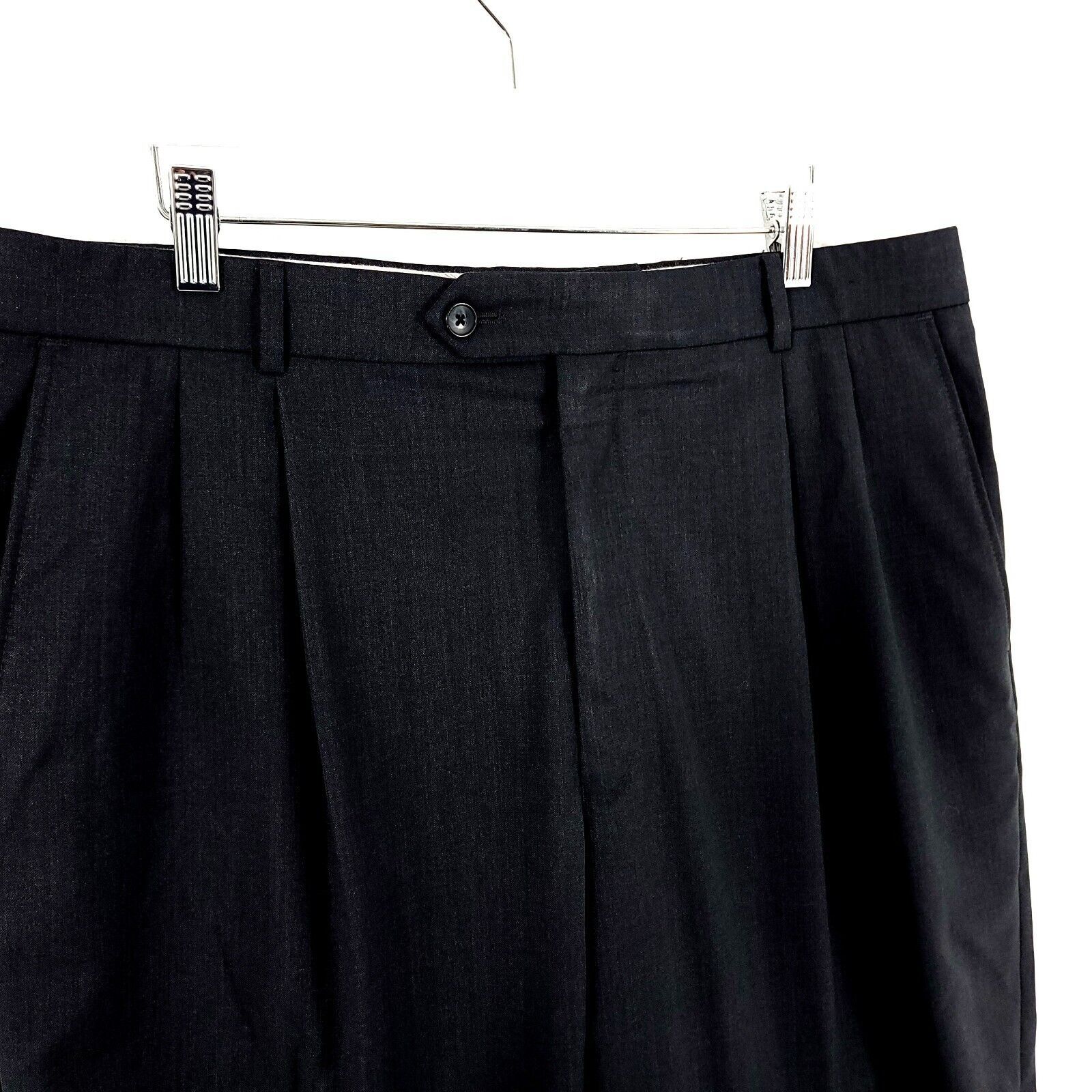 Designer Ballin Classic Super 120s Wool Gray W/ Blue Twill Pleated Cu Size 36R - 2 Thumbnail