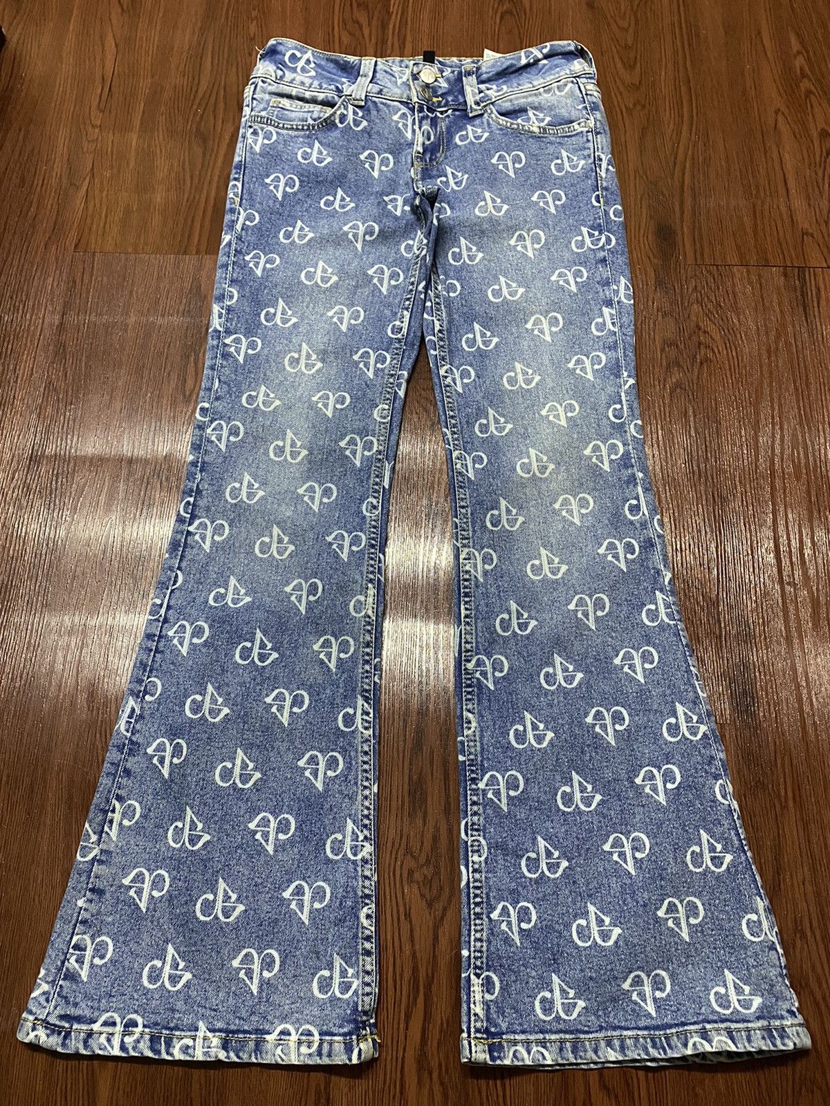 Divided Vintage Japanessed Monogram Blue Faded Wash Flare Jeans Size 28" / US 6 / IT 42 - 1 Thumbnail