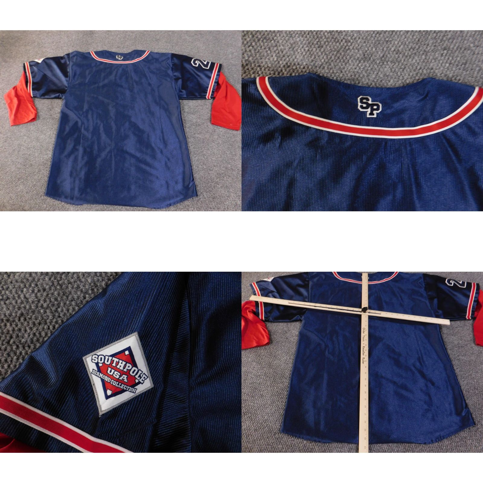 Southpole VINTAGE South Pole Shirt Mens Large Navy Red Baseball Jersey Button Front 3/4 Sleeve Size US L / EU 52-54 / 3 - 9 Thumbnail