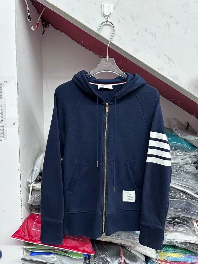 Thom Browne THOM BROWNE Navy Four Stripes Zip Jacket Hoodie 2502-Nextar Size US XL / EU 56 / 4 - 1 Thumbnail