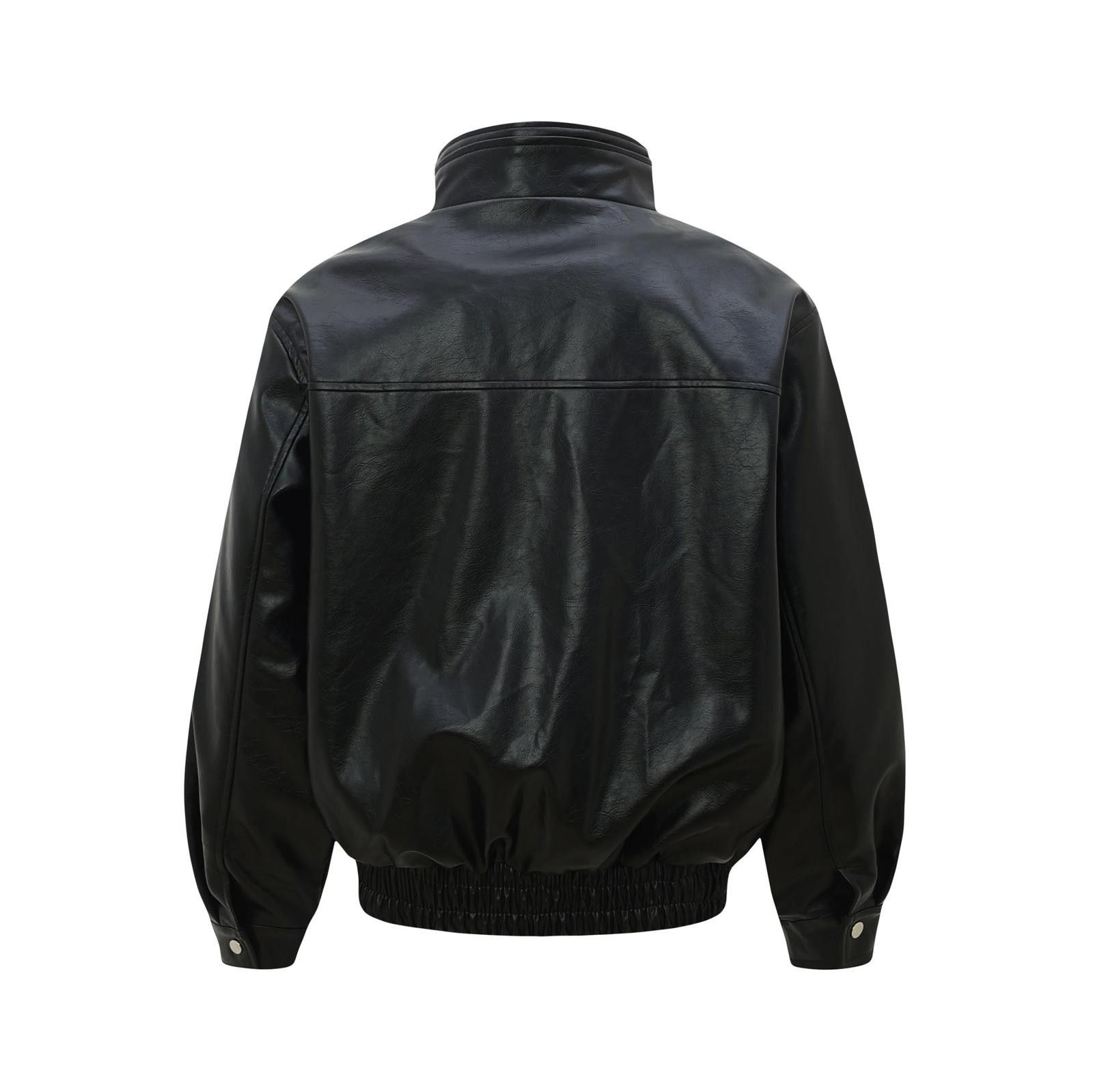 Leather Black Faux Leather Bomber Jacket, Zip-Up Outerwear Size US M / EU 48-50 / 2 - 2 Thumbnail