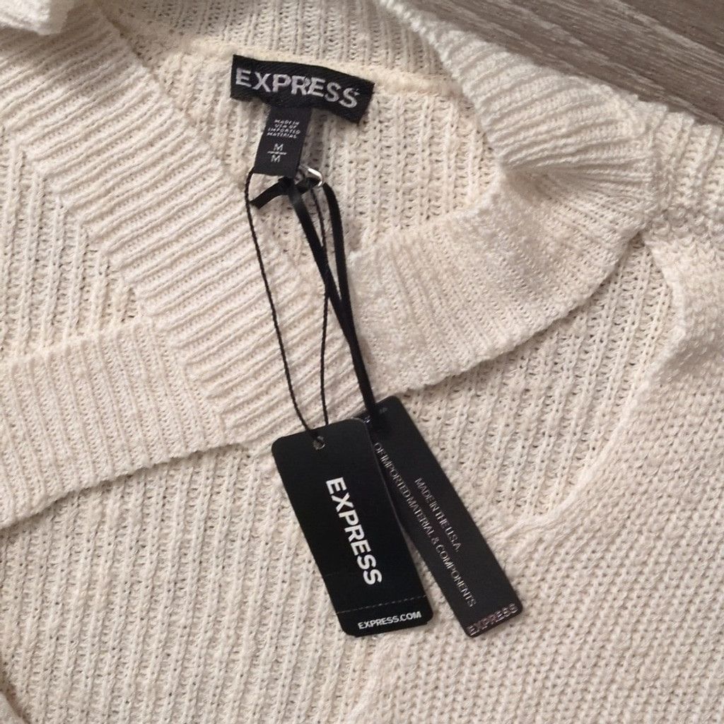 Express Express Ivory Long Sleeve Oversized Sweater Size Medium Size M / US 6-8 / IT 42-44 - 3 Thumbnail