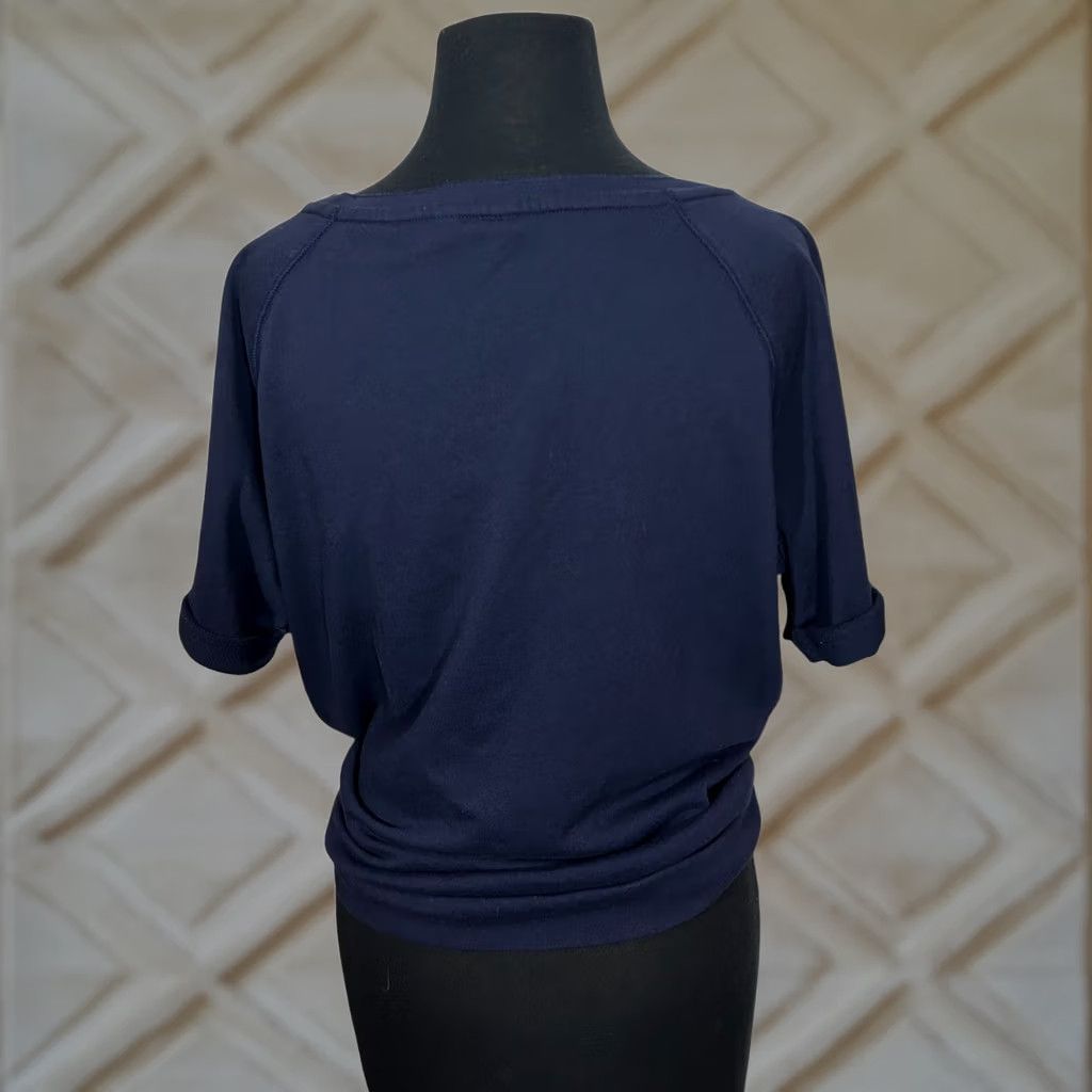 Gap GAP Tie-Front T-Shirt Navy Blue Short Sleeve Women S Crew Neck Raglan Rolled Cuff Cotton Blend Casual Top Size S / US 4 / IT 40 - 1 Thumbnail