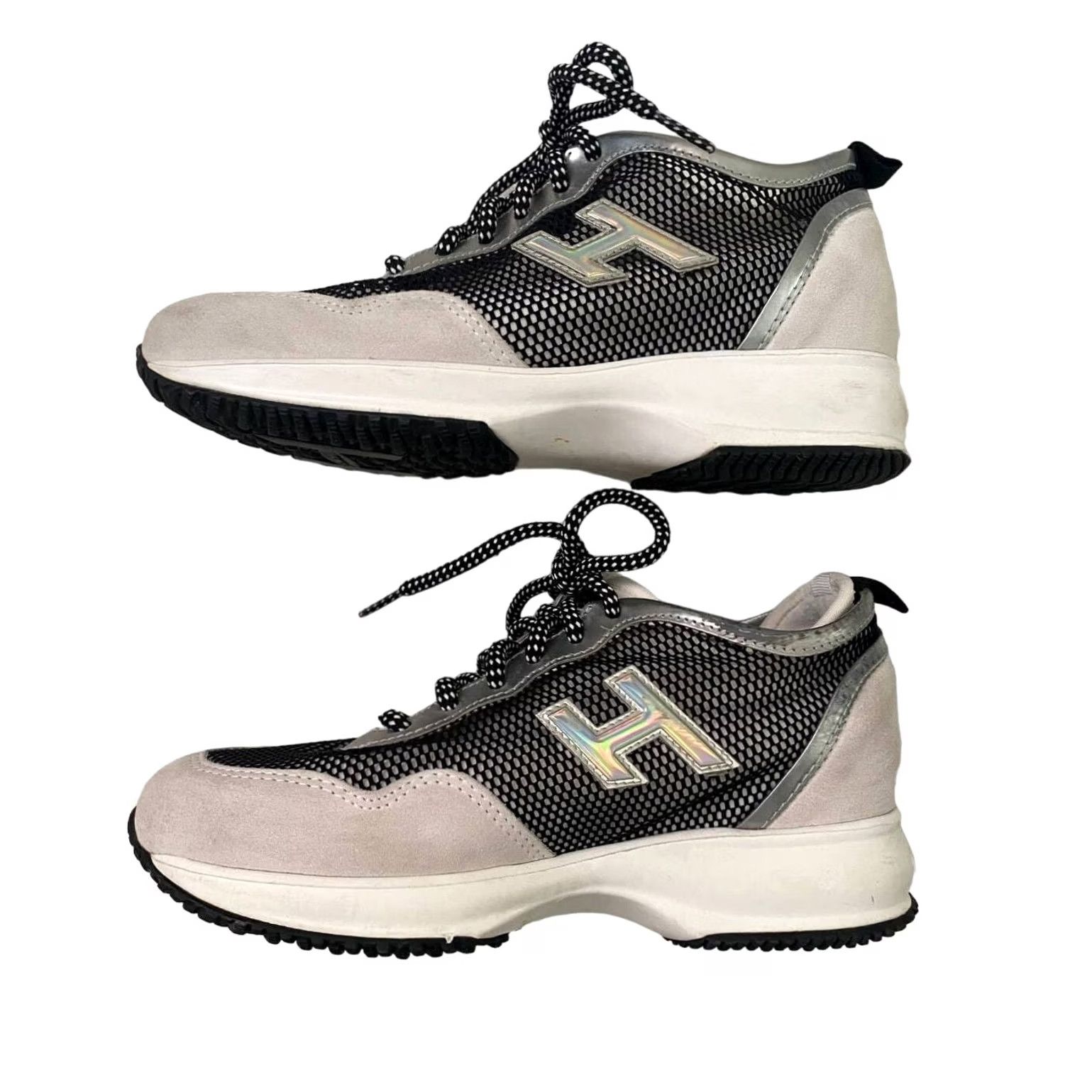 Hogan Hogan Sneaker Womens Size 5 Gray Black Wedge Athletic Suede Fabric Metallic Leather Inserts Concealed 2.5" Discoloration at Top Line Size US 5 / IT 35 - 3 Thumbnail