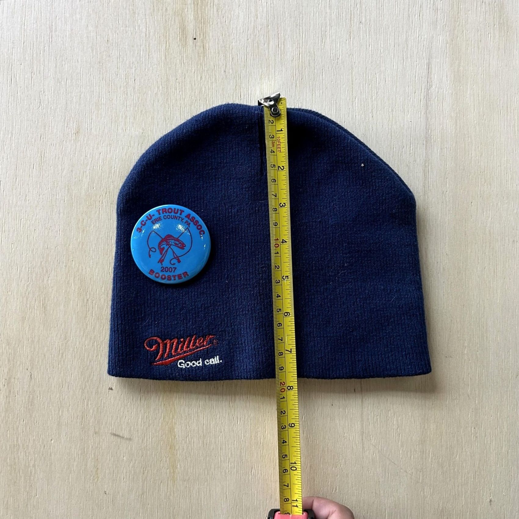 Vintage Miller Beanie Mens One Size Blue Embroidered Miller Logo Good Call Winter Hat Size ONE SIZE - 4 Thumbnail