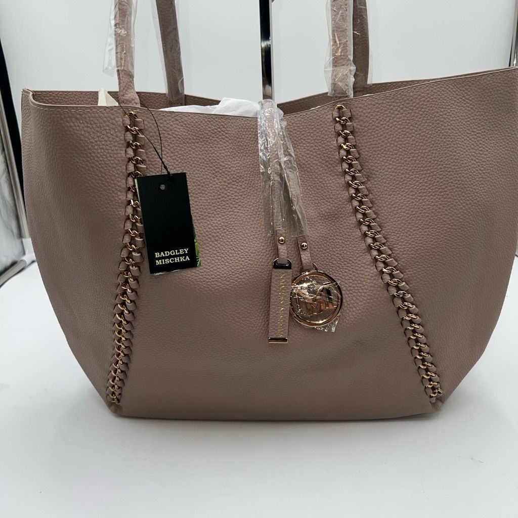 Badgley Mischka Badgley Mischka Decorative Chain Tote in Taupe Vegan Leather Size ONE SIZE - 3 Thumbnail