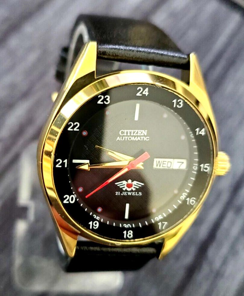 image of Vintage Citizen Automatic 12-24Hr Dial Watch Serviced in Black, Men's