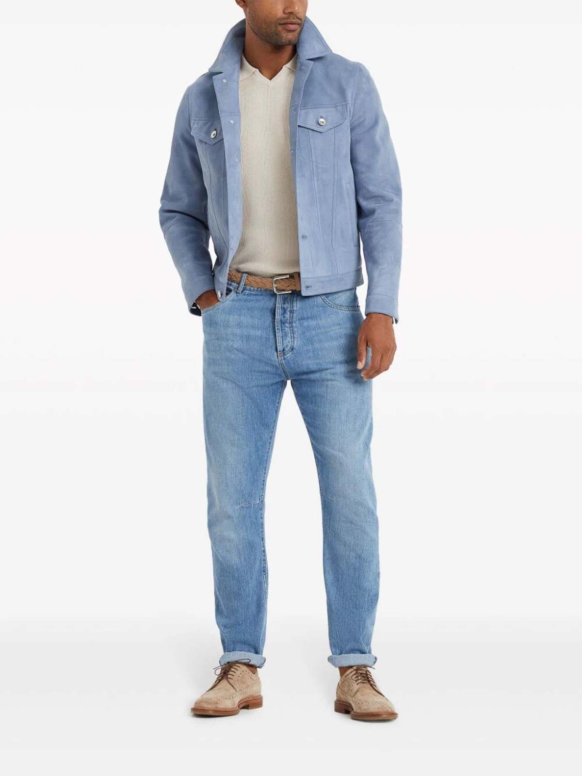 Brunello Cucinelli Leather Jacket in Light Blue Size US XL / EU 56 / 4 - 2 Thumbnail