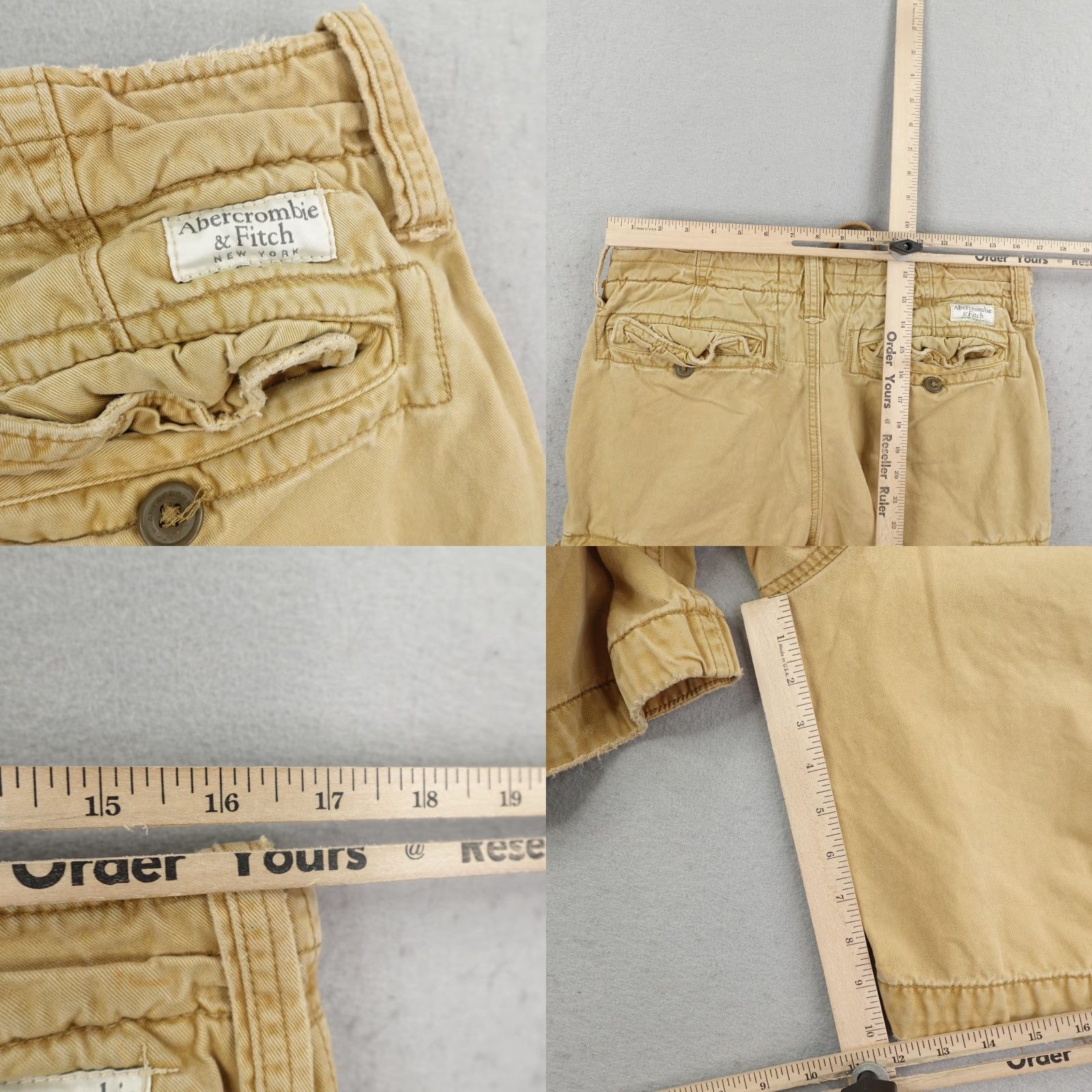 Abercrombie & Fitch VINTAGE Abercrombie & Fitch Cargo Shorts Mens 31 Beige Distressed Drawstring Y2K Size US 31 - 8 Thumbnail