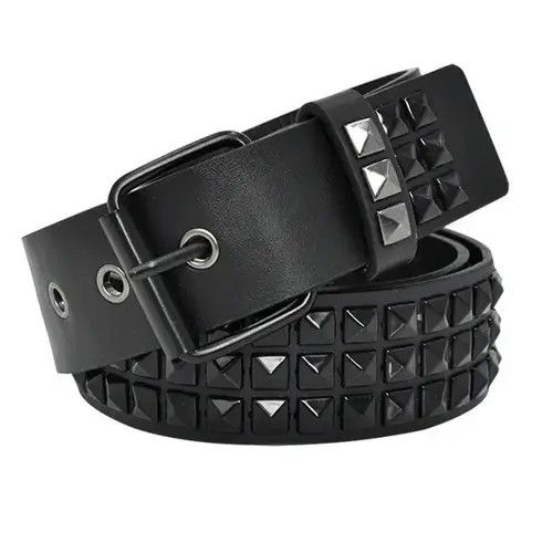 Leather × Vintage All Black Leather Rivet Belt Size ONE SIZE - 4 Thumbnail