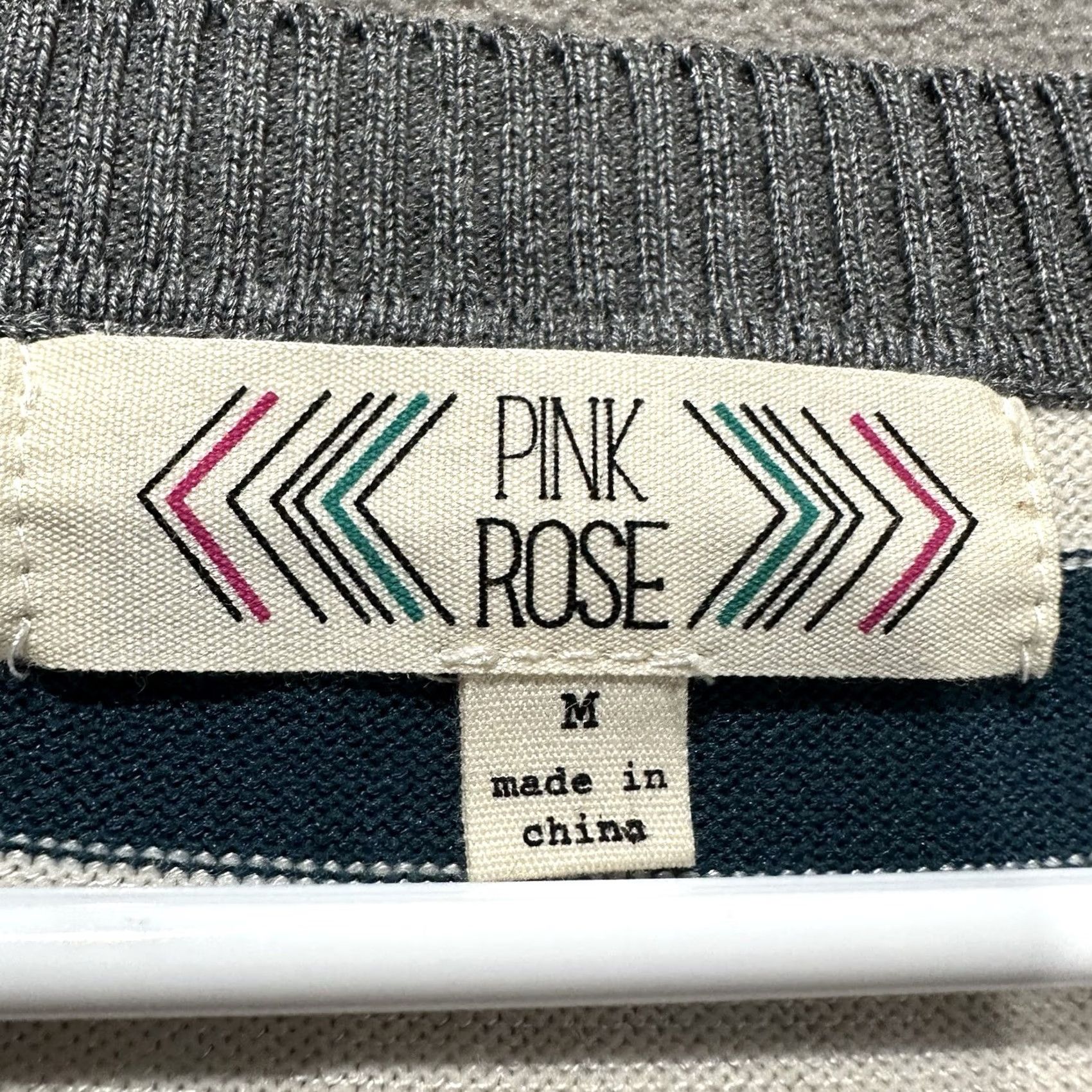 Vintage Pink Rose Sweater Womens M Striped Lightweight Knit Scoop Neck Pullover, Blue, Long Sleeve, Casual, Regular Fit, Winter, Fall, Spring Size M / US 6-8 / IT 42-44 - 2 Thumbnail