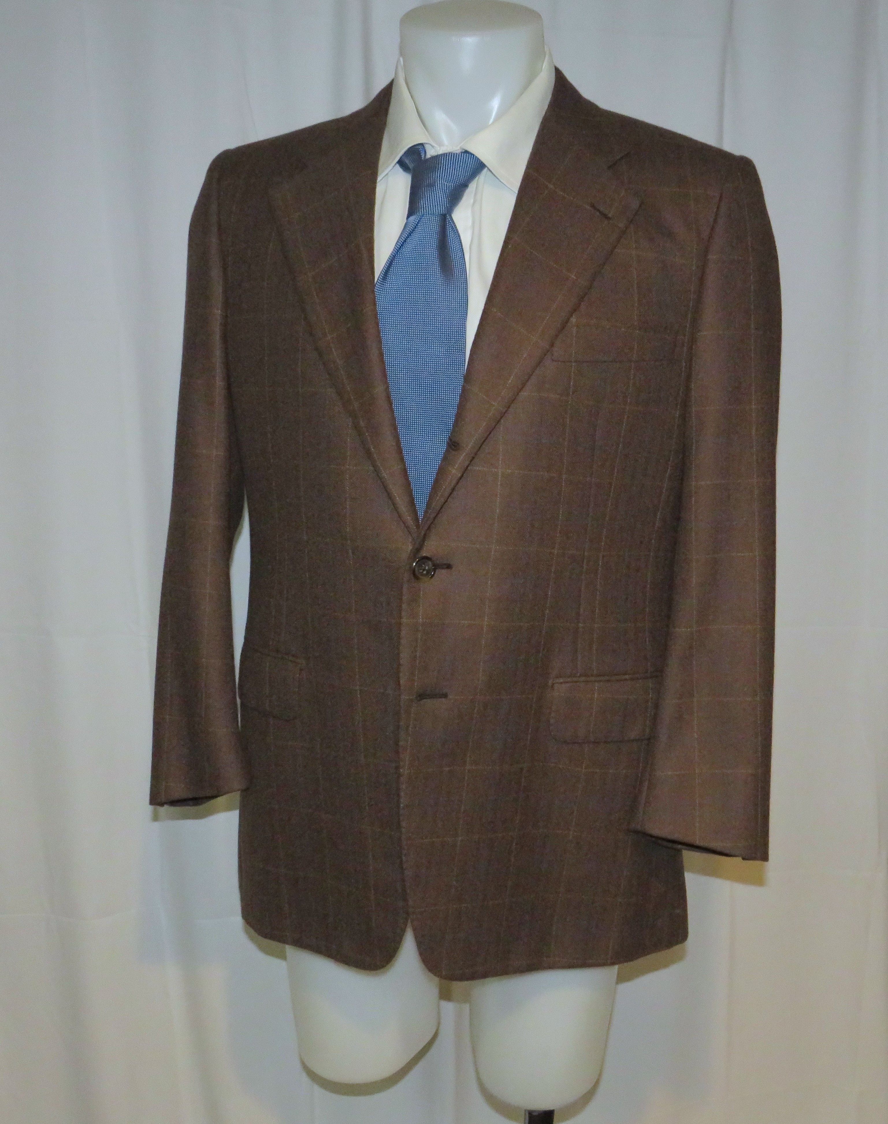 Franck Namani 100% Cashmere Brown Windowpane Three Roll Two Sport Coat 42R Size 42R - 6 Thumbnail