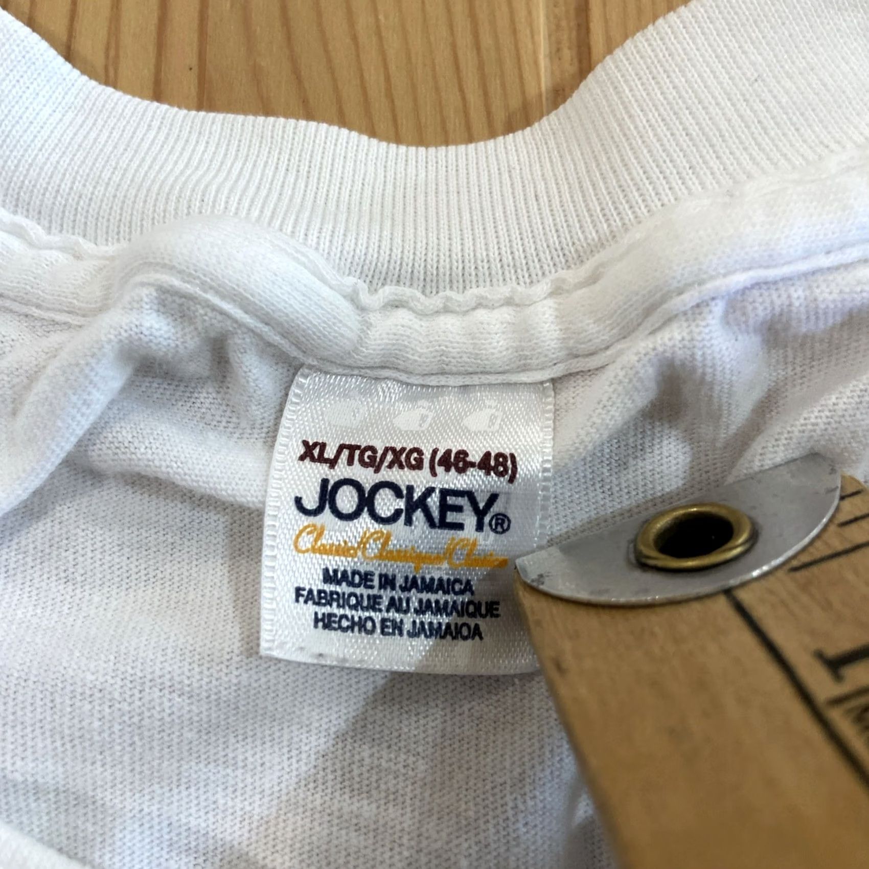Jockey VINTAGE Jockey Shirt Men’s L XL Single Stitch T Made In Jamaica Cotton White Knit Crew Neck Short Sleeve 90s USA Classic Mens Size US L / EU 52-54 / 3 - 6 Thumbnail