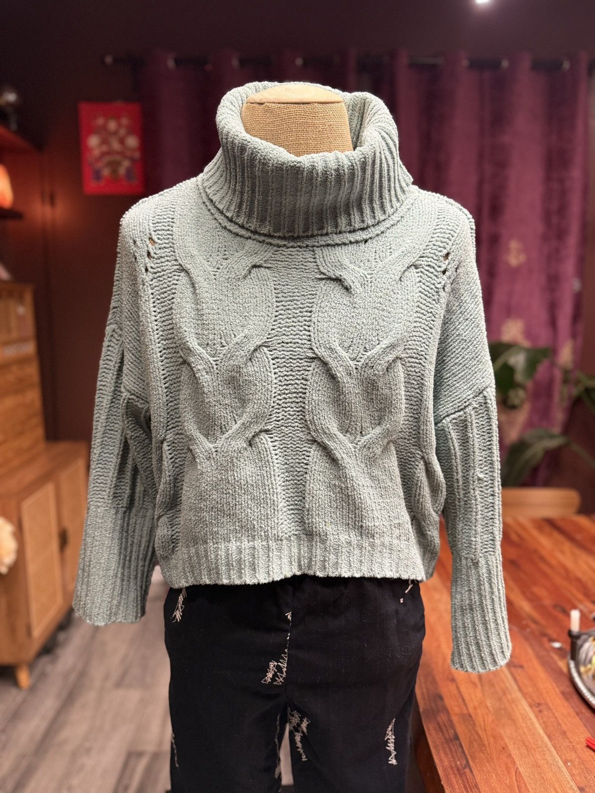 Other Chunky Cable Knit Turtleneck Sweater – Sage Green Size M / US 6-8 / IT 42-44 - 1 Thumbnail