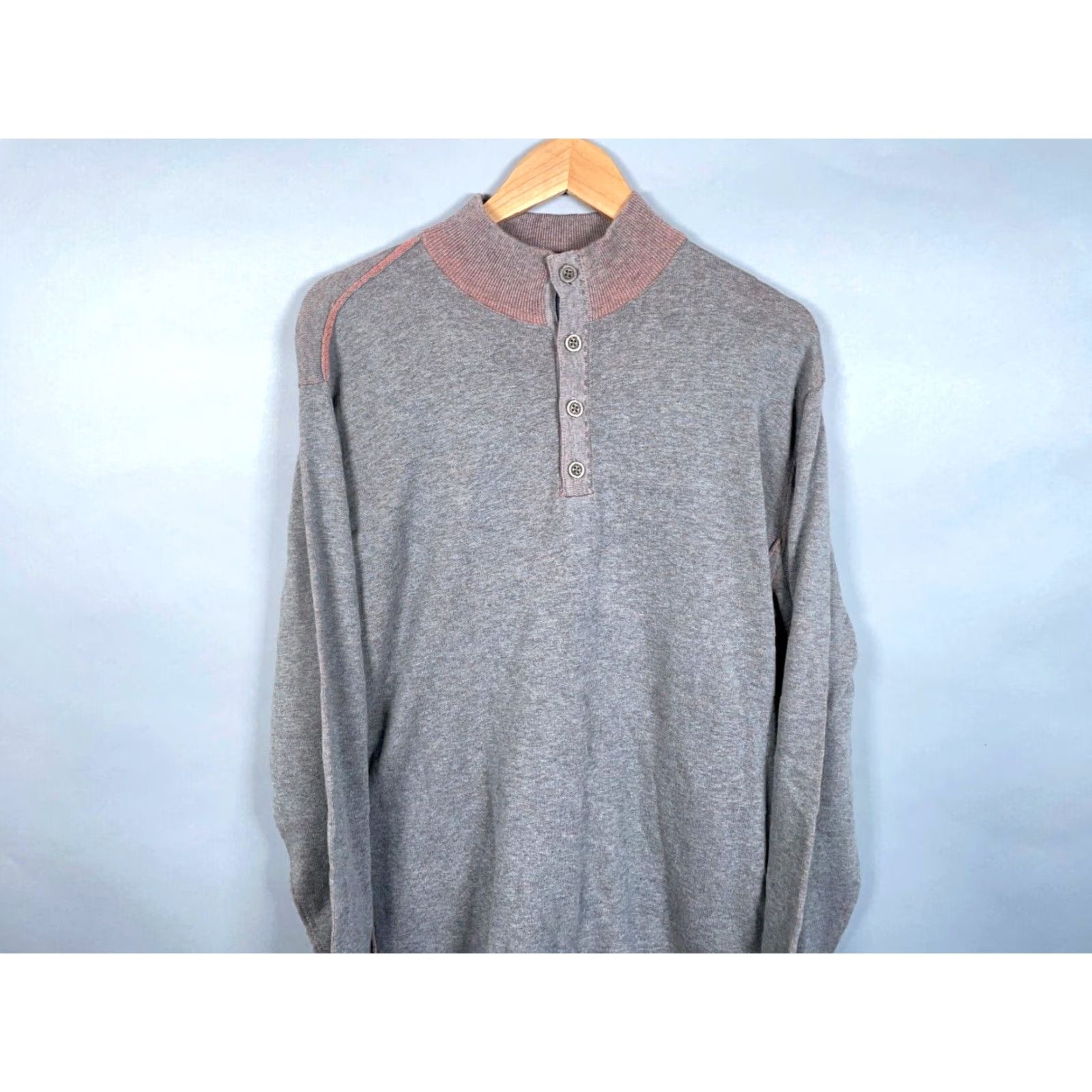 Carbon2Cobalt Carbon 2 Cobalt Henley Sweater Men's Large Gray Orange Cotton Lightweight Knit Shirt Size US L / EU 52-54 / 3 - 4 Thumbnail