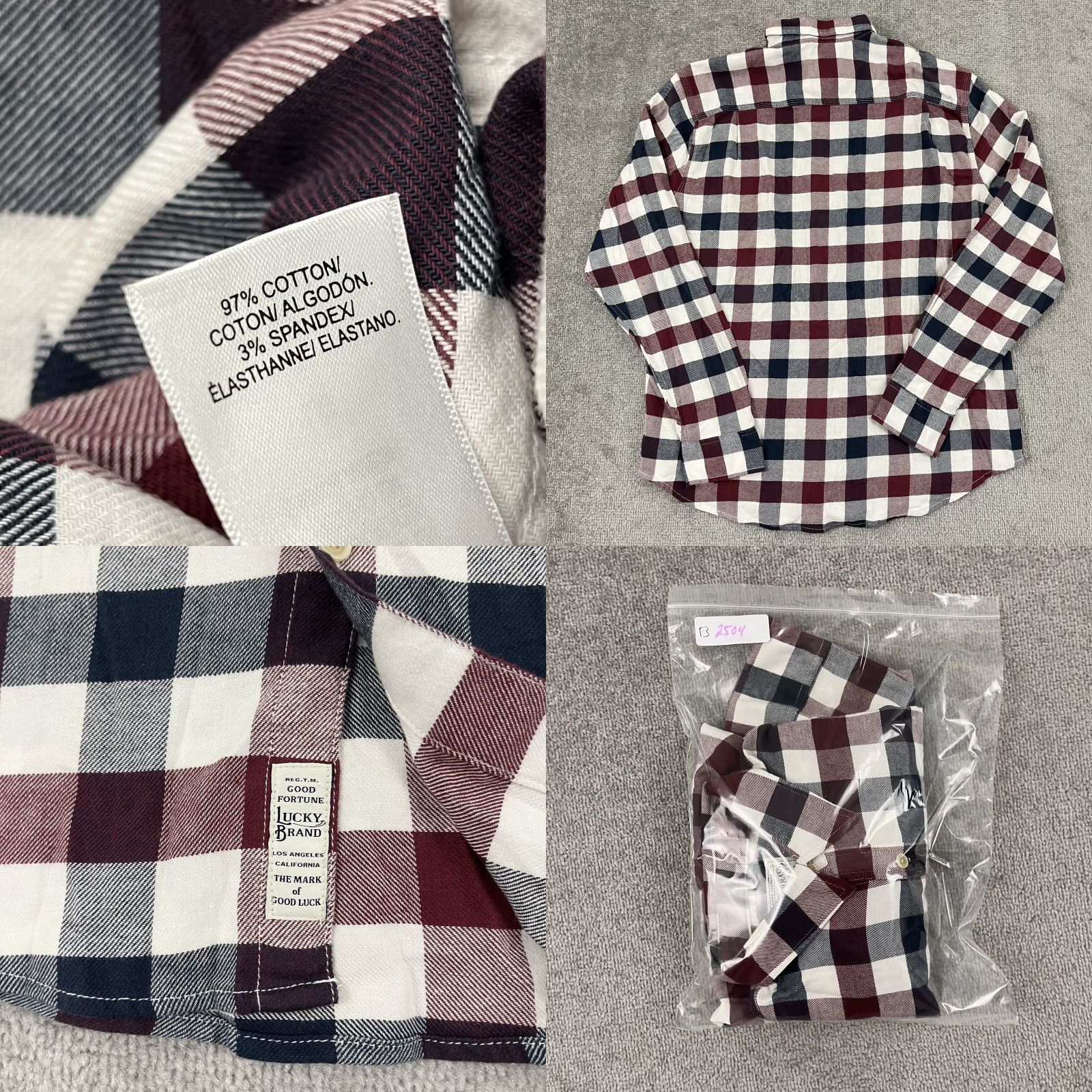 Lucky Brand Lucky Brand Flannel Shirt Mens Large Red White Blue Plaid Button Up Stretch NEW Size US L / EU 52-54 / 3 - 8 Thumbnail