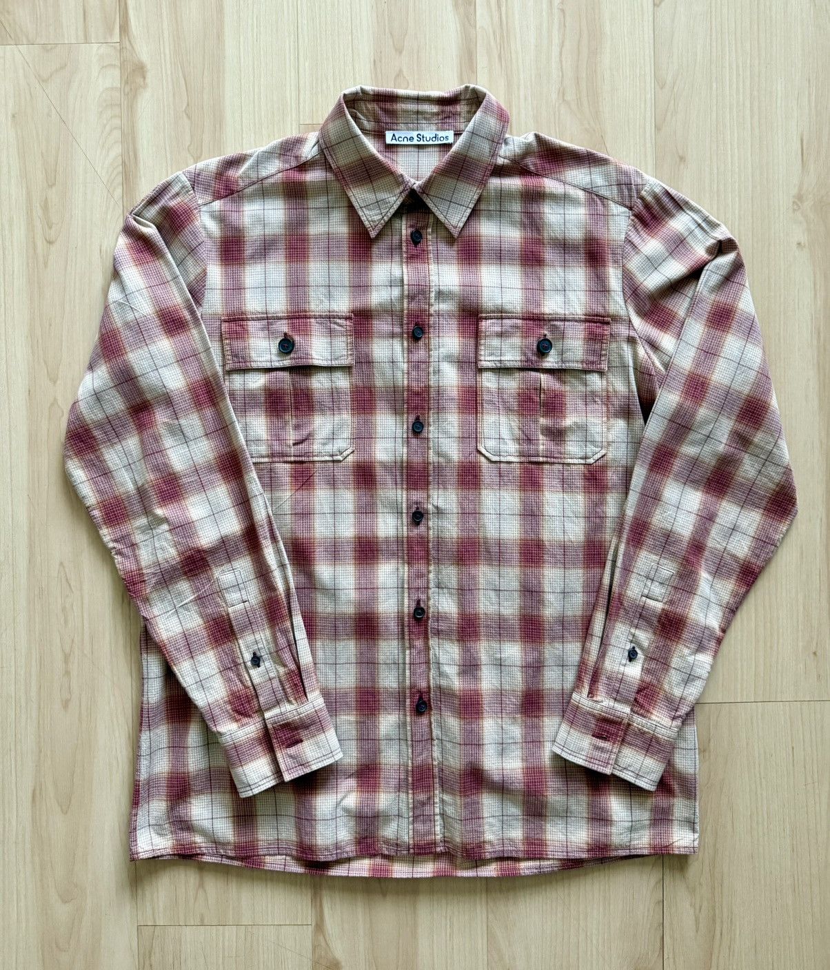 Acne Studios Acne Studios Plaid Button Up Flannel Shirt Orange Beige Size US M / EU 48-50 / 2 - 1 Thumbnail