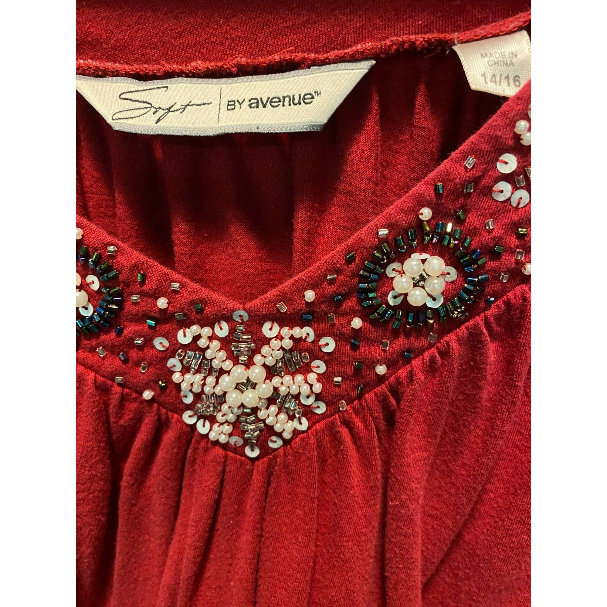 Avenue Stylish Red Top With Beaded Embellishments By Avenue Size 14 Size XL / US 12-14 / IT 48-50 - 2 Thumbnail