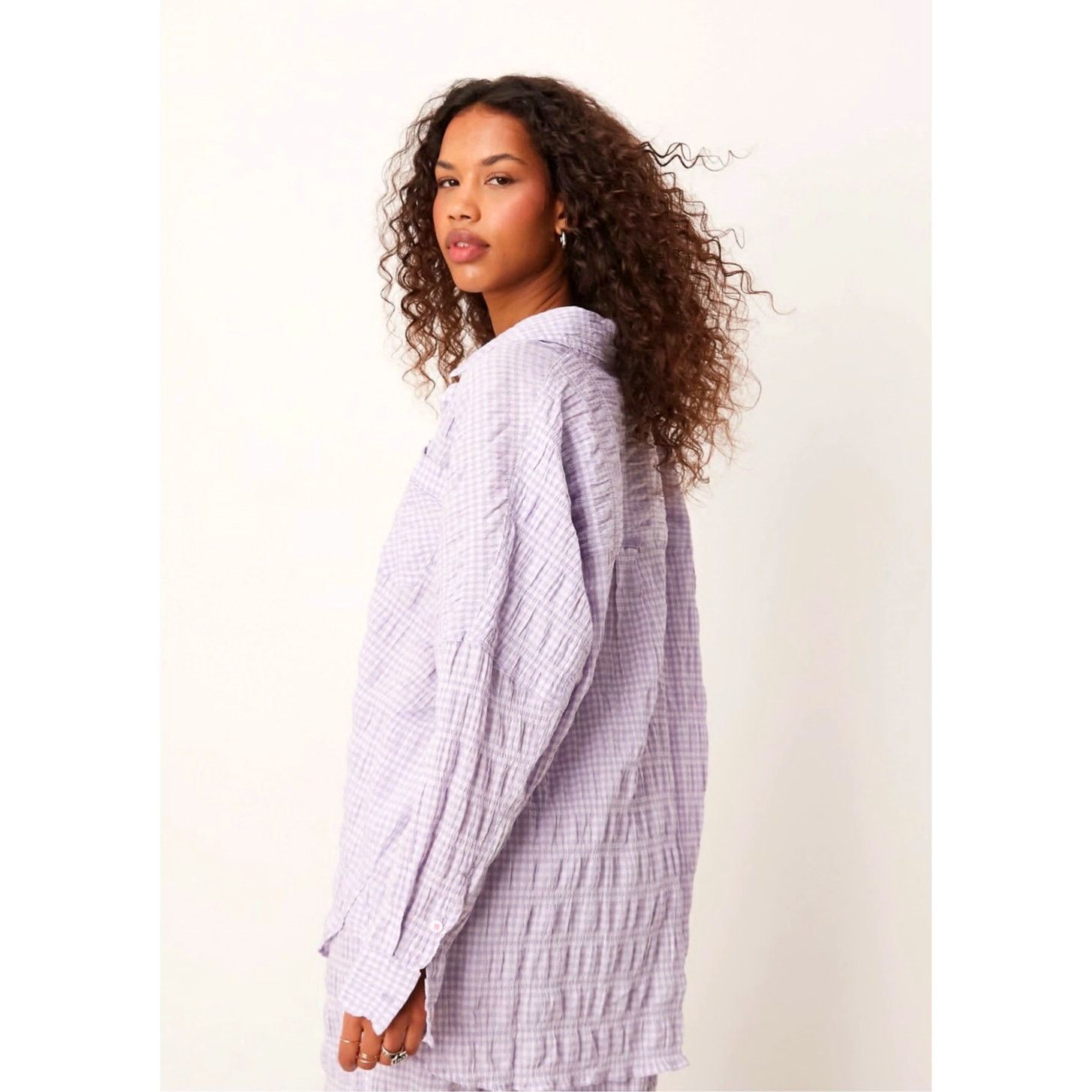 Free People Free People Textured Pajama Shirt Mini Dress in Lilac Medium Size M / US 6-8 / IT 42-44 - 8 Thumbnail