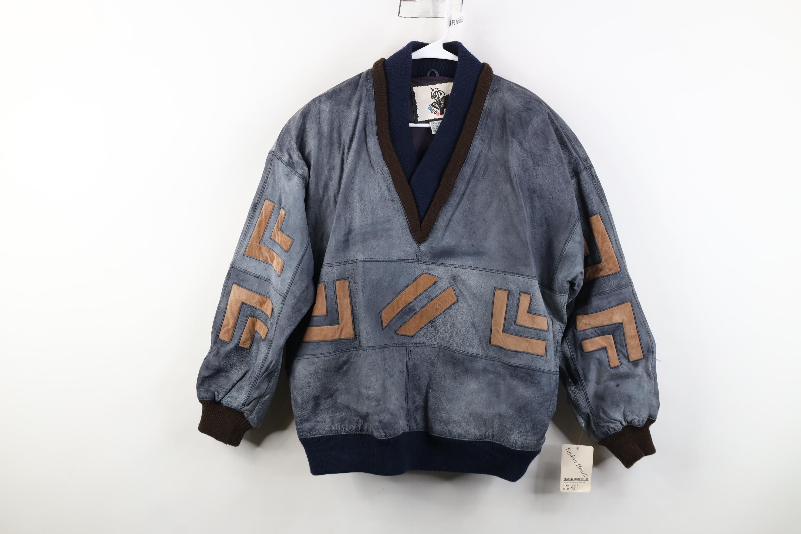 Vintage Deadstock Vintage 80s 90s Egdon Heath Leather Sweater Jacket Size US XL / EU 56 / 4 - 1 Thumbnail