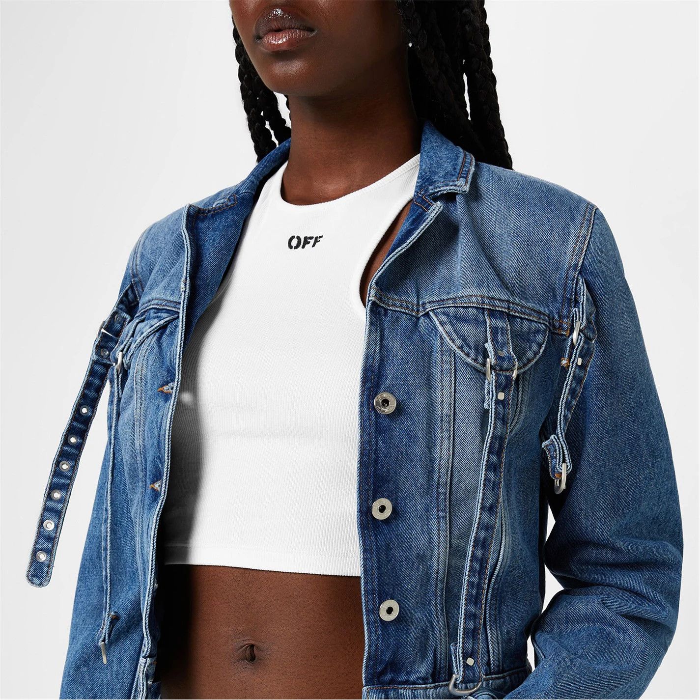 Off-White o1g2r1mq0125 Cargo Cropped Denim Jacket in Blue Size M / US 6-8 / IT 42-44 - 4 Thumbnail